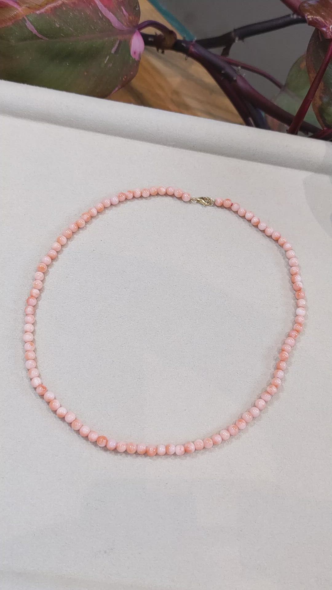 61.91 Ct. Salmon and White Coral Multi Stone Necklace, 18K Yellow Gold Size Video