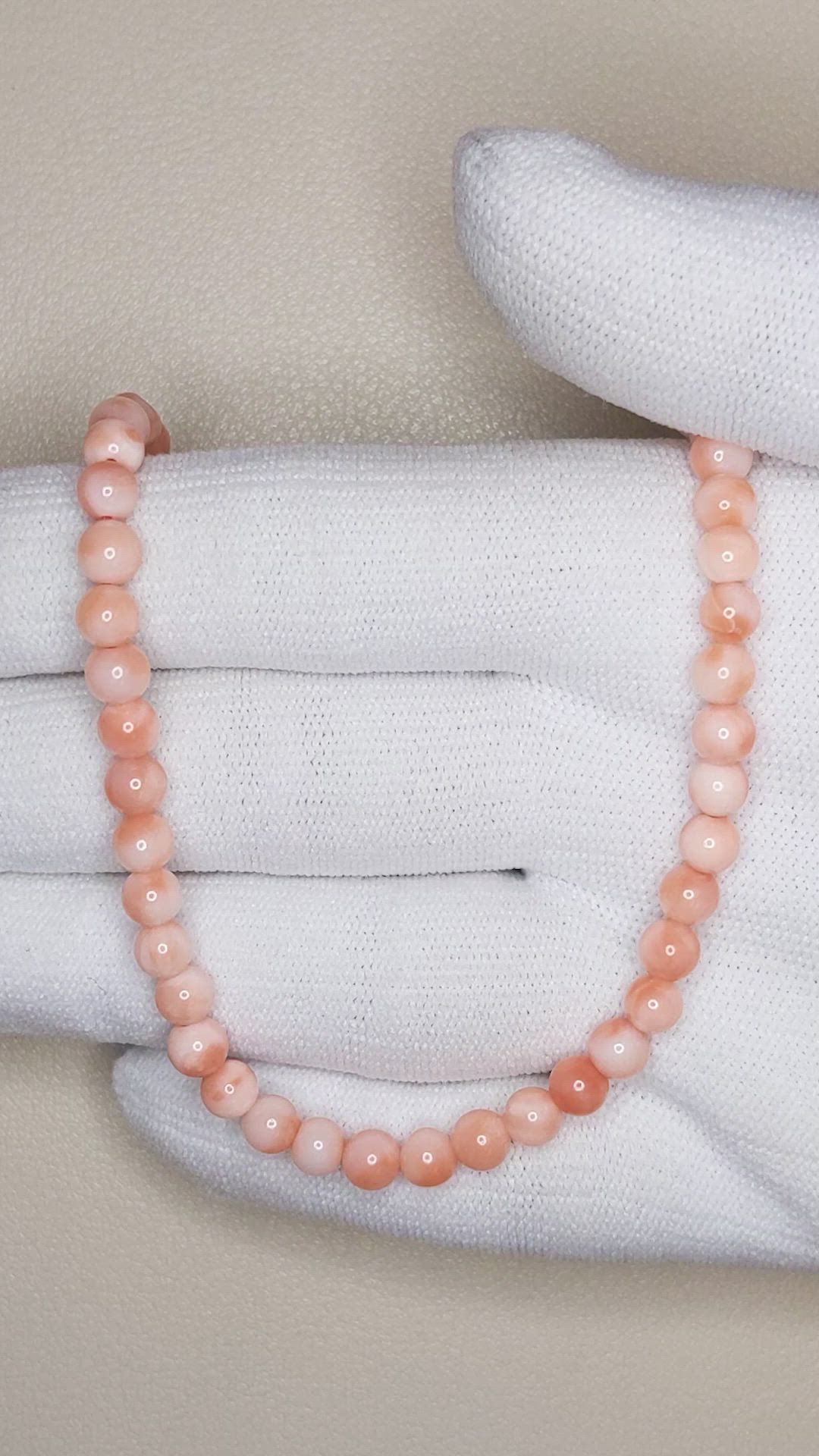 61.91 Ct. Salmon and White Coral Multi Stone Necklace, 18K Yellow Gold Size Video