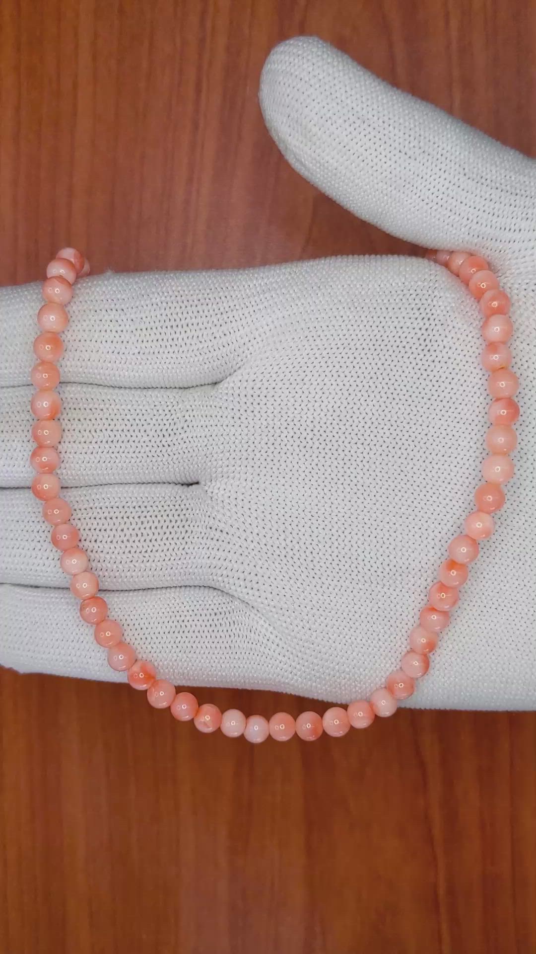 61.29 Ct. Salmon and White Coral Multi Stone Necklace, 18K Yellow Gold Size Video