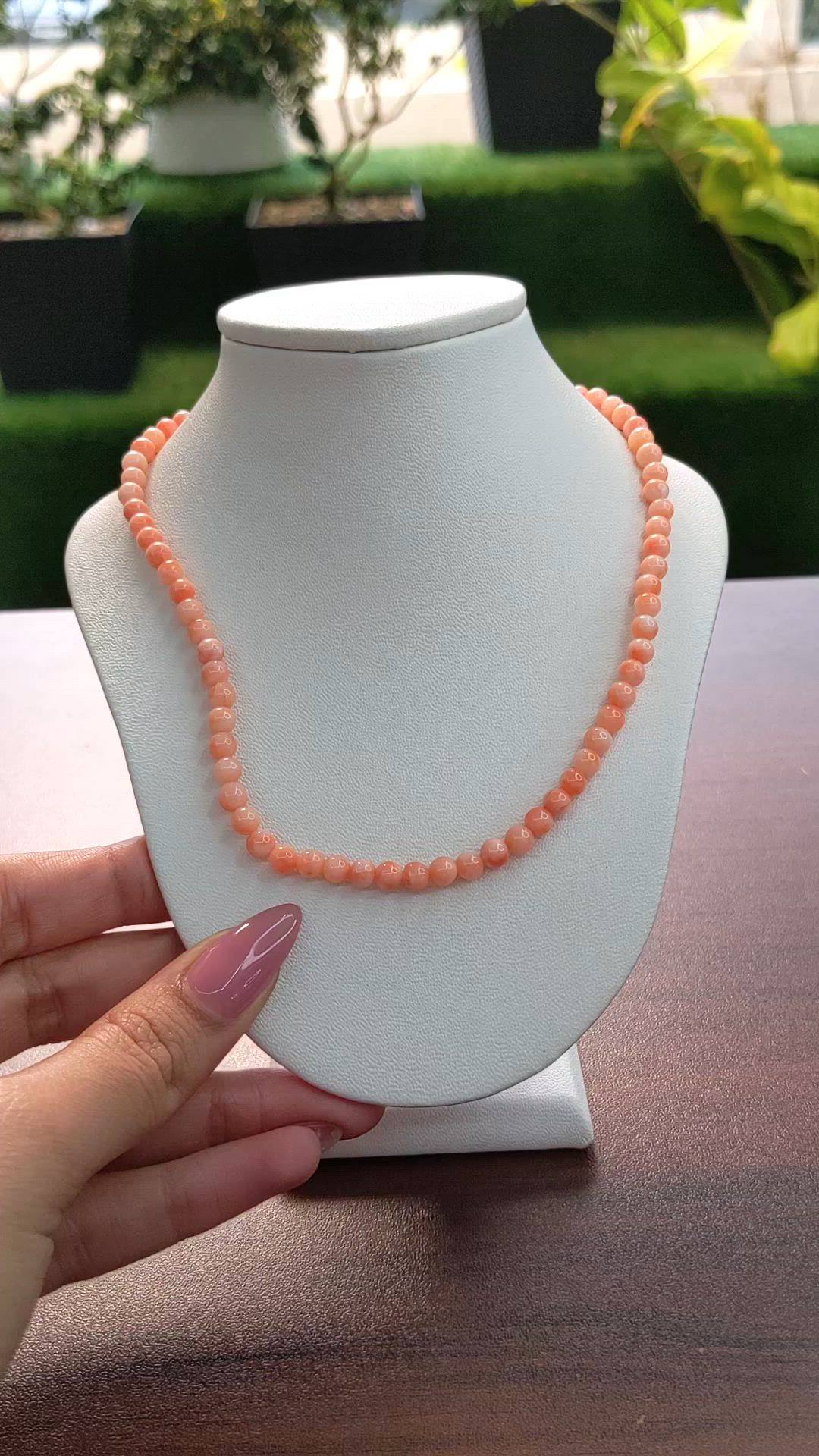 61.29 Ct. Salmon and White Coral Multi Stone Necklace, 18K Yellow Gold Size Video