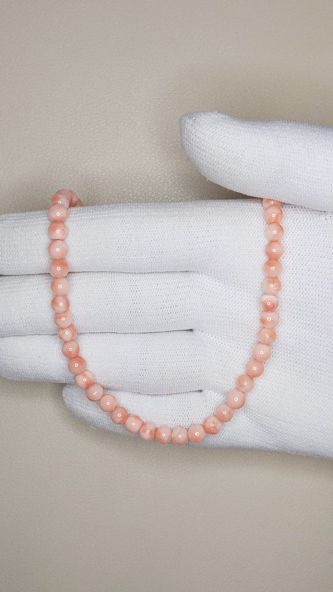 61.06 Ct. Salmon and White Coral Multi Stone Necklace, 18K Yellow Gold Size Video