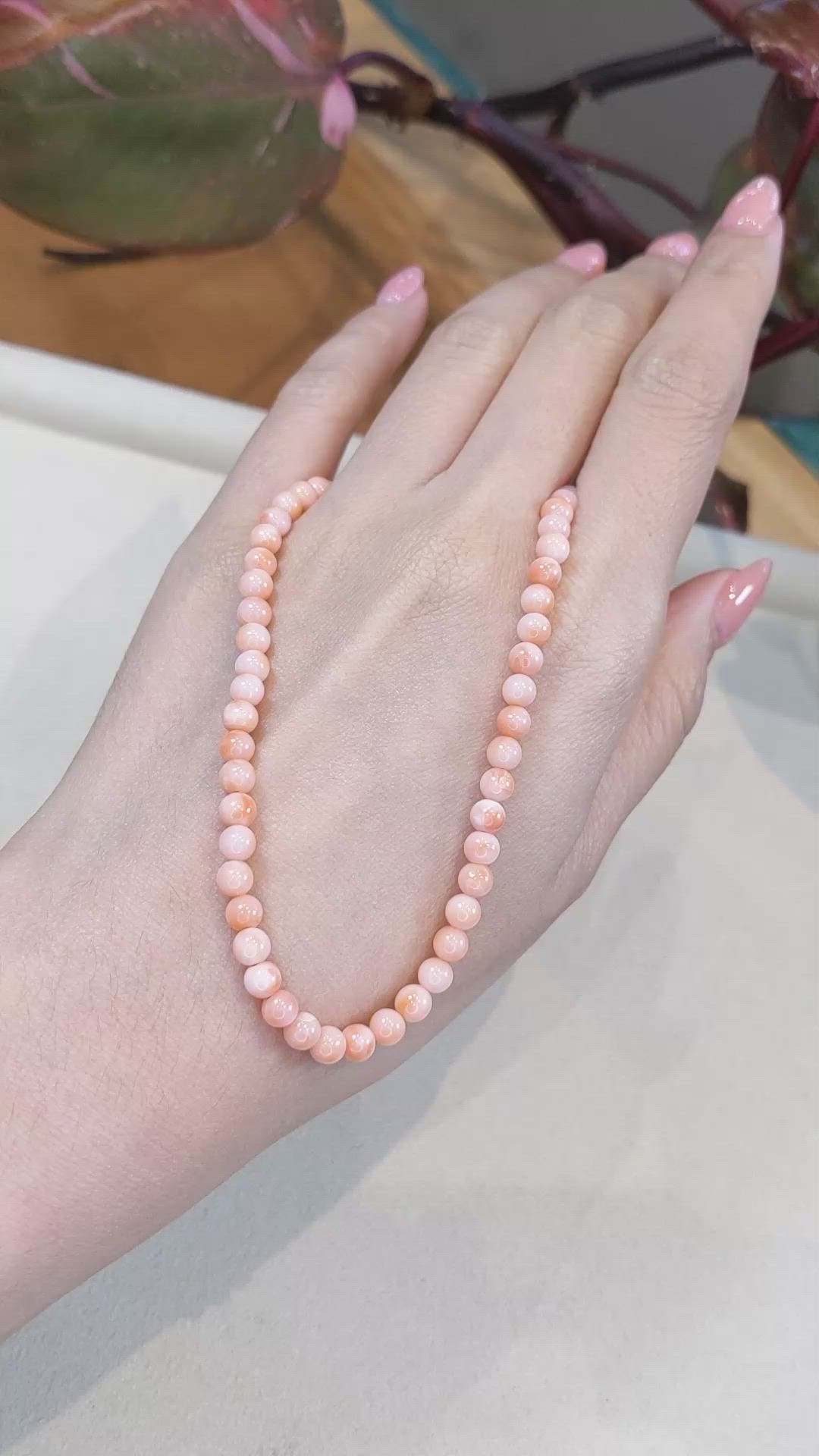 61.06 Ct. Salmon and White Coral Multi Stone Necklace, 18K Yellow Gold Size Video