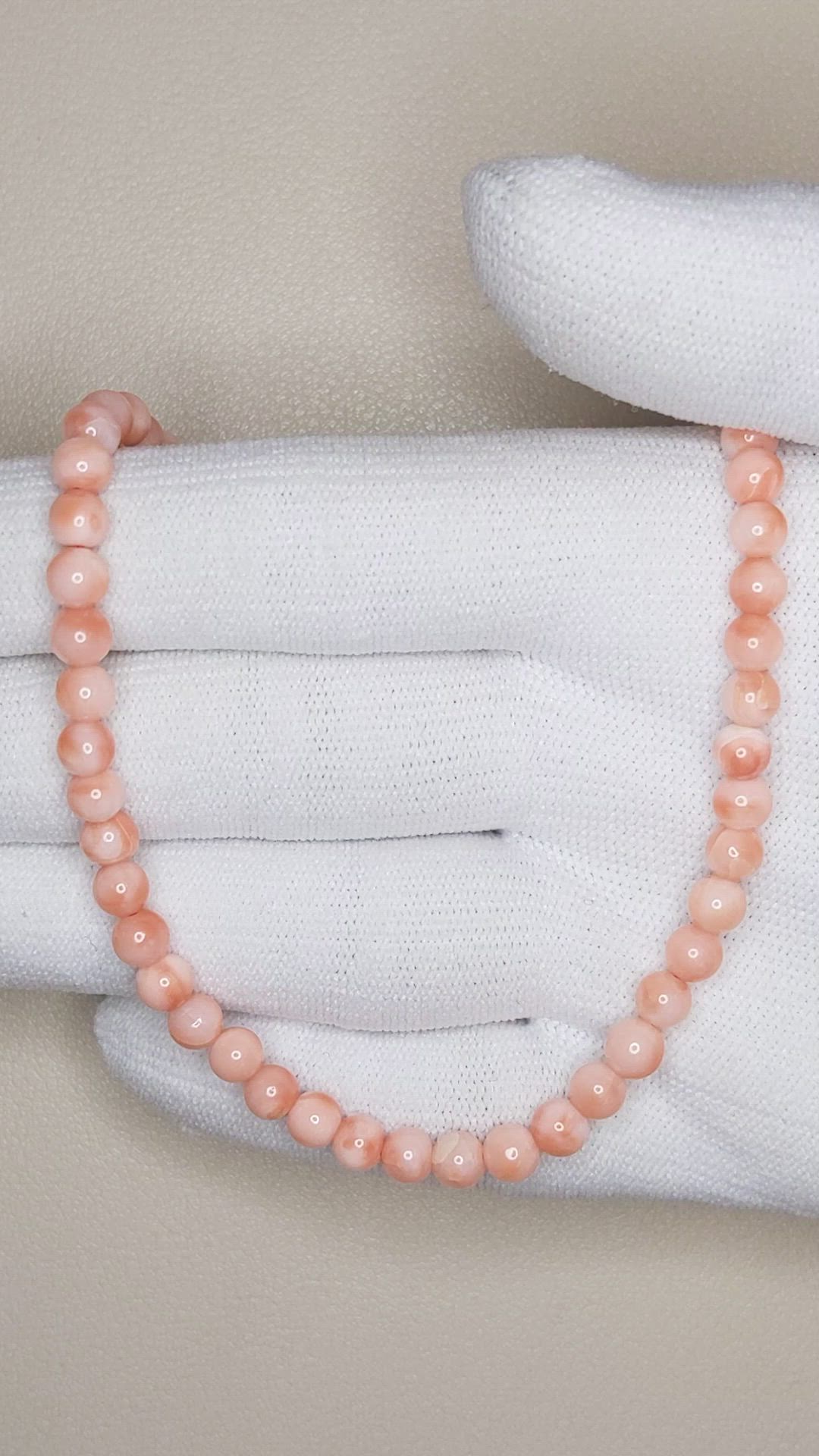 61.06 Ct. Salmon and White Coral Multi Stone Necklace, 18K Yellow Gold Size Video