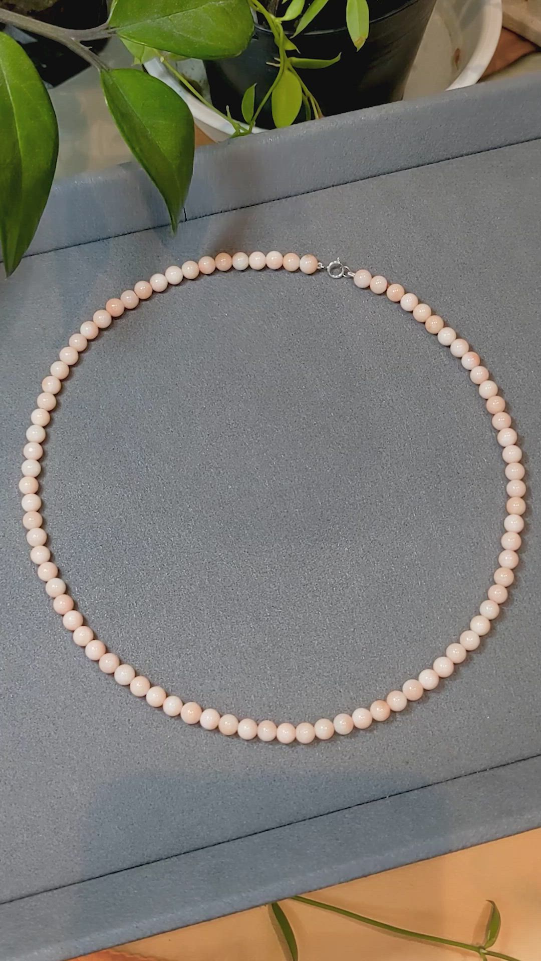 73.29 Ct. Salmon and White Coral Multi Stone Necklace, 18K White Gold Size Video