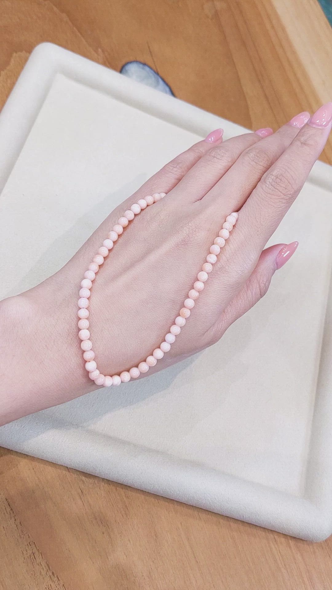 61.00 Ct. Salmon and White Coral Multi Stone Necklace, 18K White Gold Size Video
