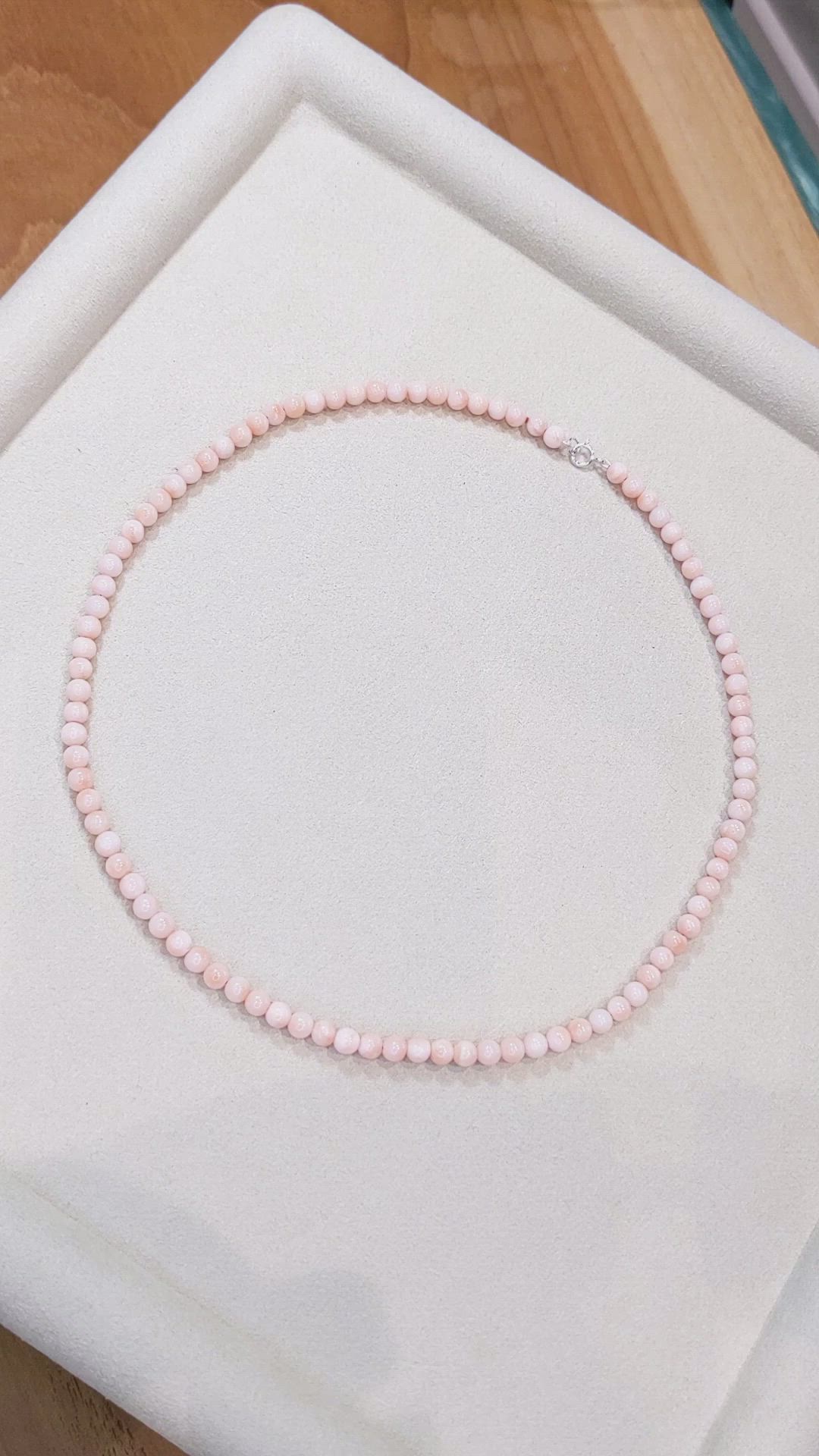 61.00 Ct. Salmon and White Coral Multi Stone Necklace, 18K White Gold Size Video