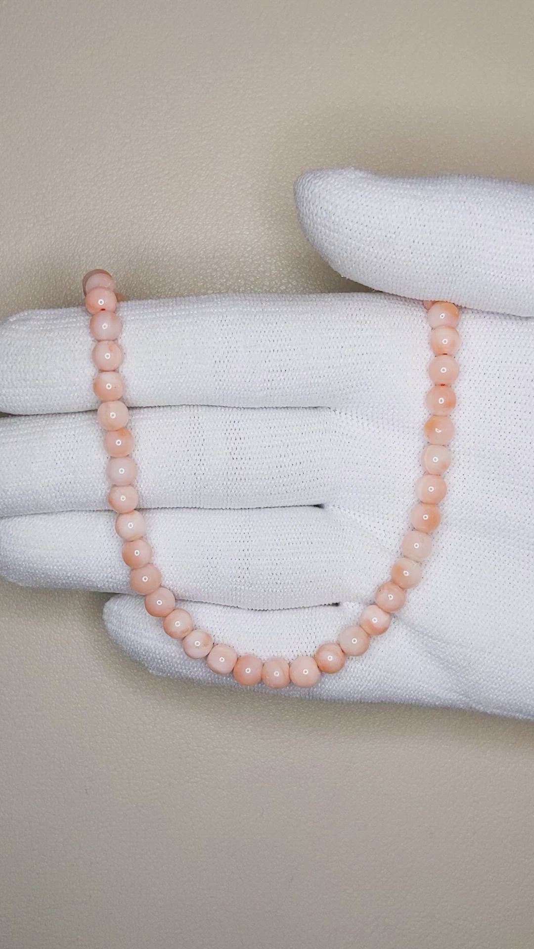 61.00 Ct. Salmon and White Coral Multi Stone Necklace, 18K White Gold Size Video