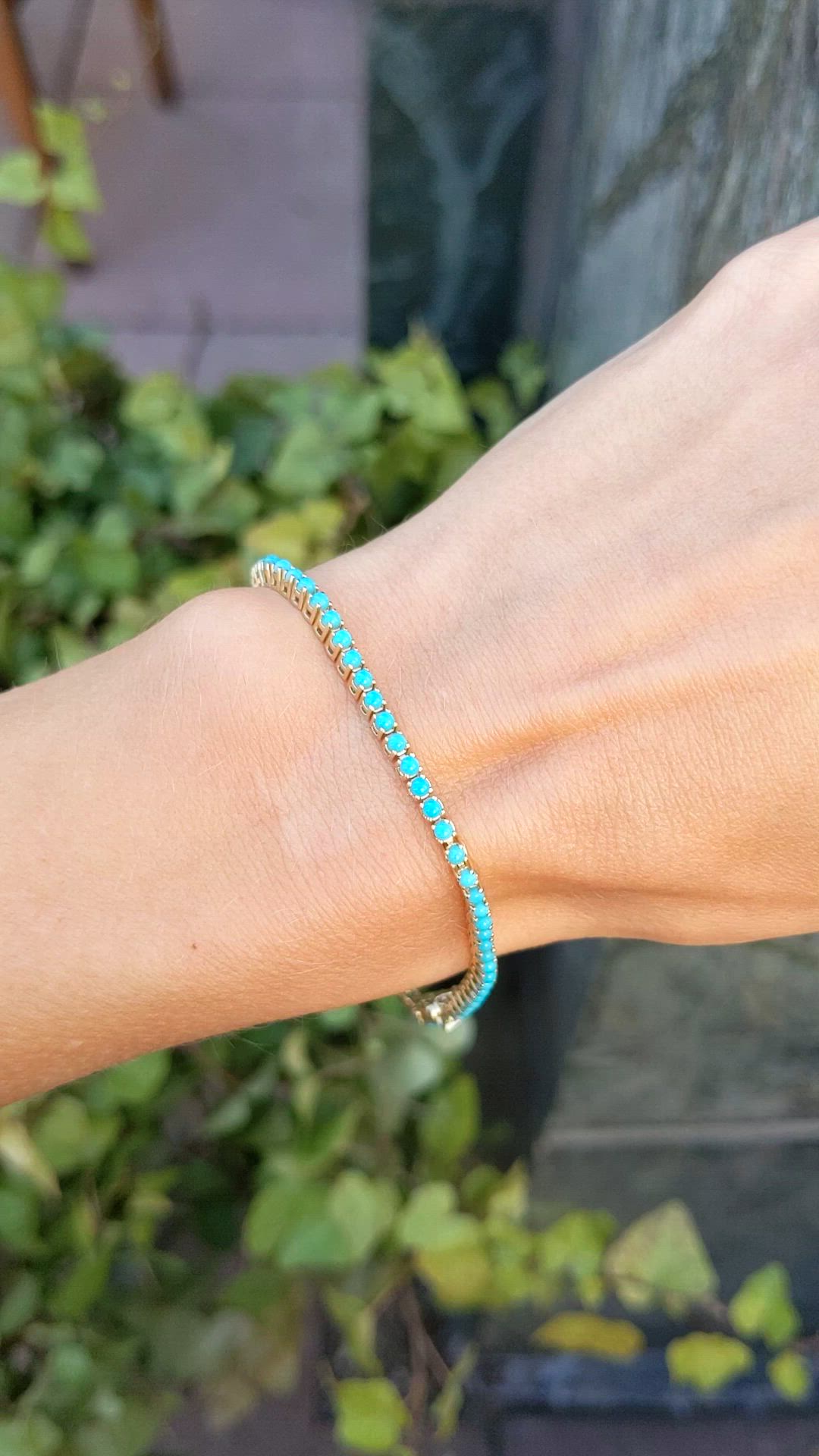 2.83&nbsp;Ct.Tw.Total Carat Weight Blue Turquoise Tennis/Line Bracelet, 14K Yellow Gold Size Video