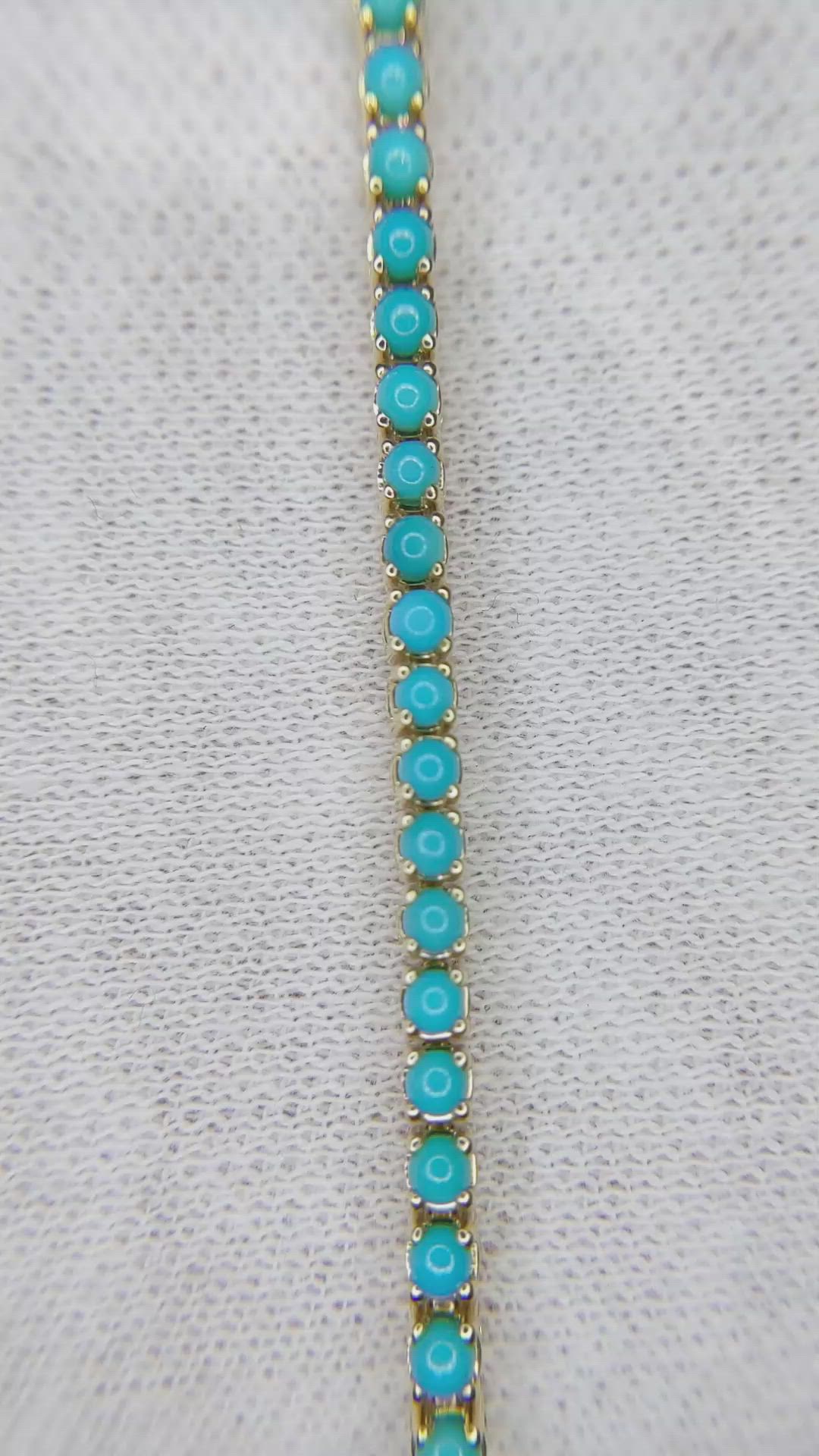 2.83&nbsp;Ct.Tw.Total Carat Weight Blue Turquoise Tennis/Line Bracelet, 14K Yellow Gold Size Video