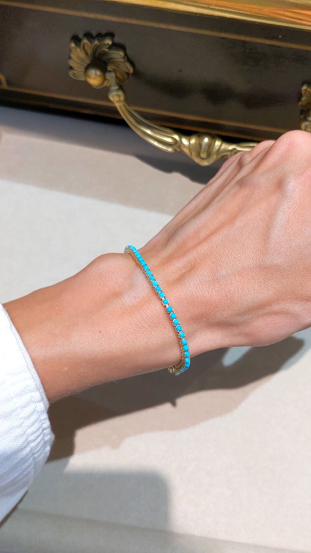 2.83&nbsp;Ct.Tw.Total Carat Weight Blue Turquoise Tennis/Line Bracelet, 14K Yellow Gold Size Video