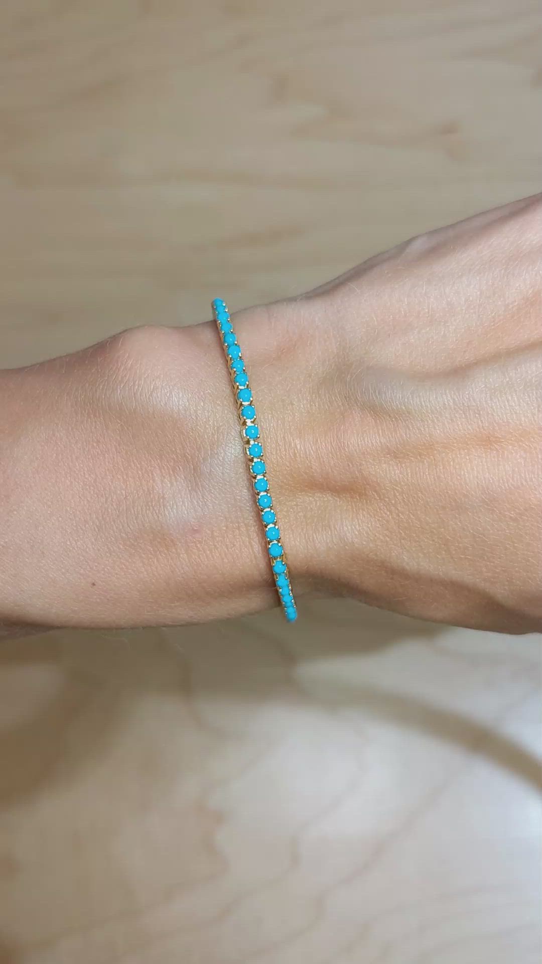 2.83&nbsp;Ct.Tw.Total Carat Weight Blue Turquoise Tennis/Line Bracelet, 14K Yellow Gold Size Video