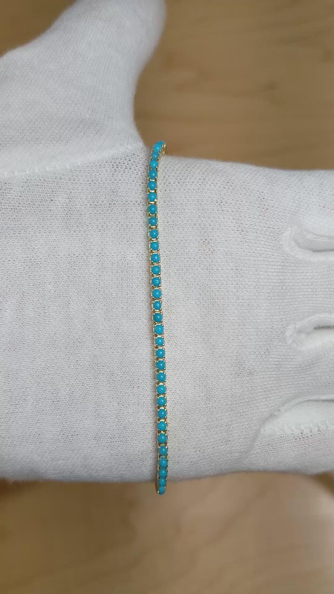 2.83&nbsp;Ct.Tw.Total Carat Weight Blue Turquoise Tennis/Line Bracelet, 14K Yellow Gold Size Video