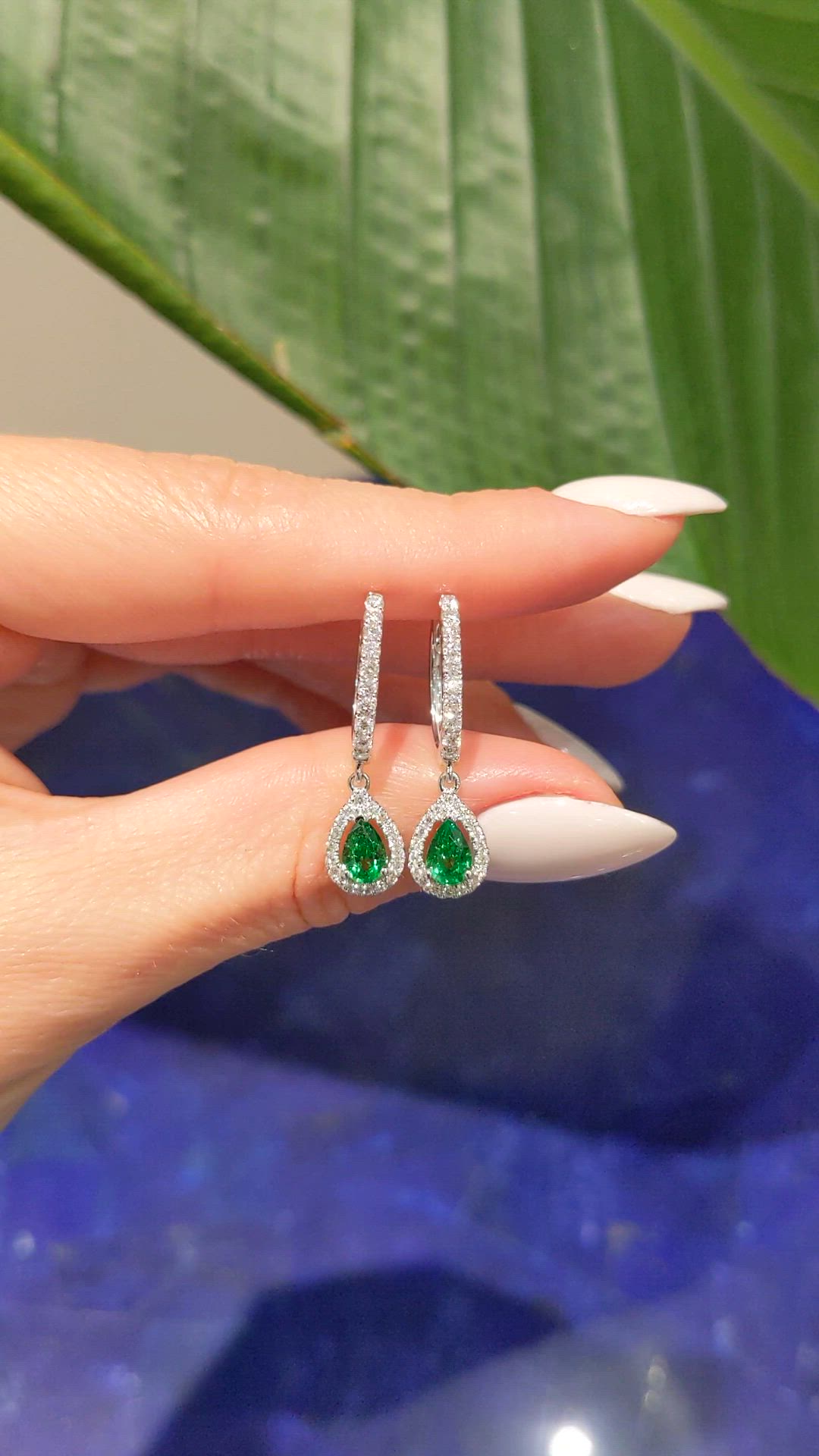 0.87&nbsp;Ct.Tw.Total Carat Weight Tsavorite Garnet and Natural Diamond Halo Earrings, 14K White Gold Size Video