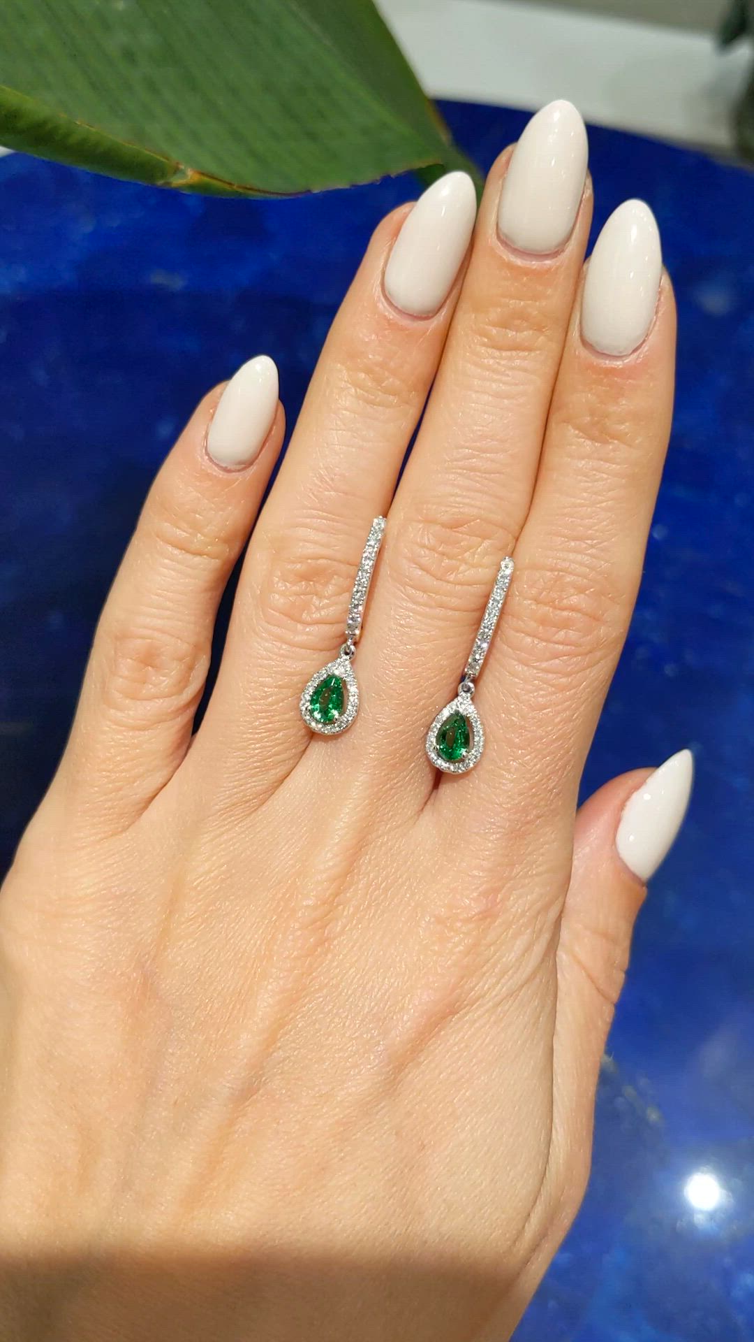 0.87&nbsp;Ct.Tw.Total Carat Weight Tsavorite Garnet and Natural Diamond Halo Earrings, 14K White Gold Size Video