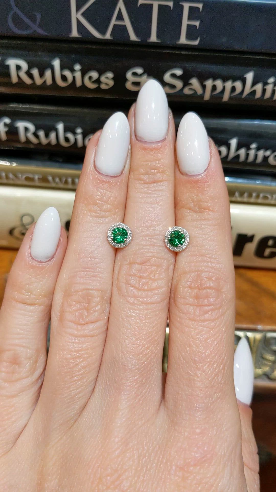 0.60&nbsp;Ct.Tw.Total Carat Weight Tsavorite Garnet and Natural Diamond Studs Earrings, 18K White Gold Size Video