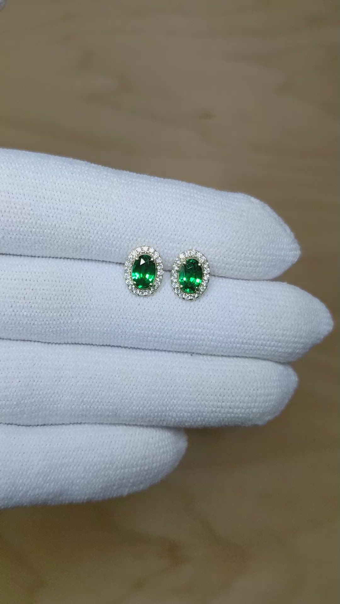 1.10&nbsp;Ct.Tw.Total Carat Weight Tsavorite Garnet and Natural Diamond Halo Earrings, 14K Yellow Gold Size Video