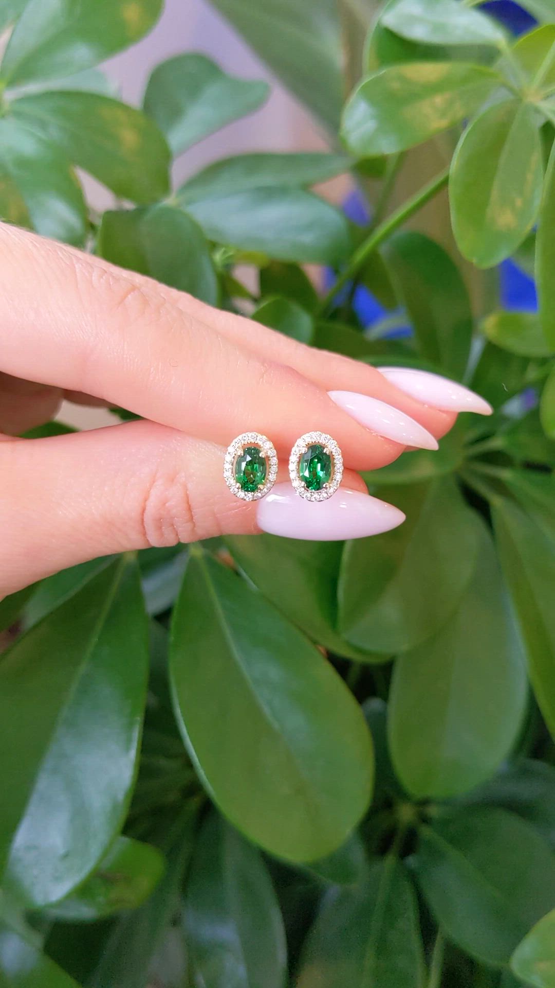 1.10&nbsp;Ct.Tw.Total Carat Weight Tsavorite Garnet and Natural Diamond Halo Earrings, 14K Yellow Gold Size Video