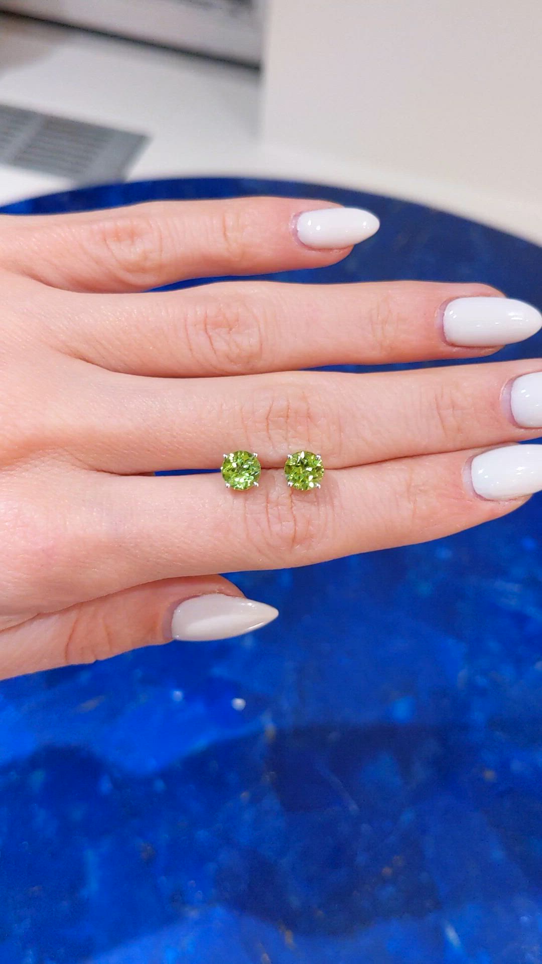 2.00&nbsp;Ct.Tw.Total Carat Weight Green Peridot Studs Earrings, 14K White Gold Size Video
