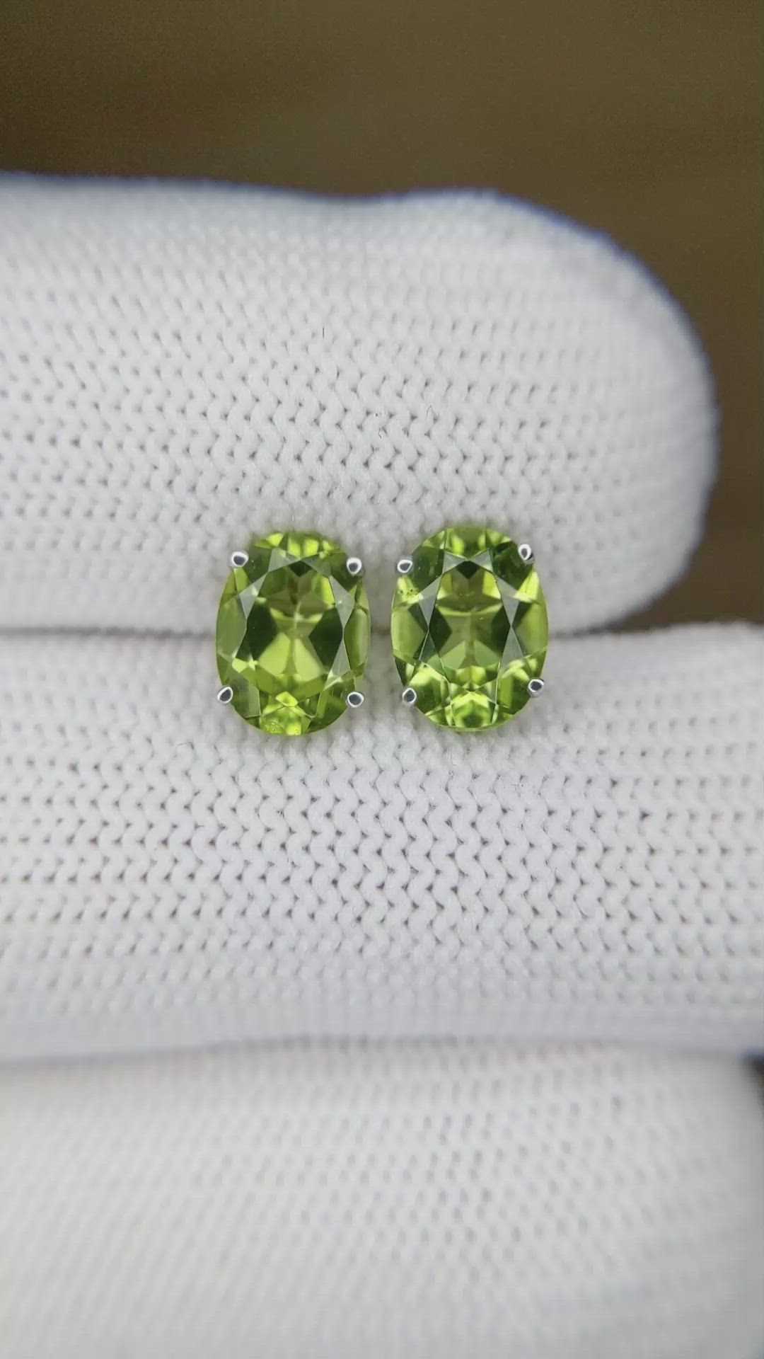 2.90 Ct.Tw.Total Carat Weight Green Peridot Studs Earrings, 14K White Gold Size Video