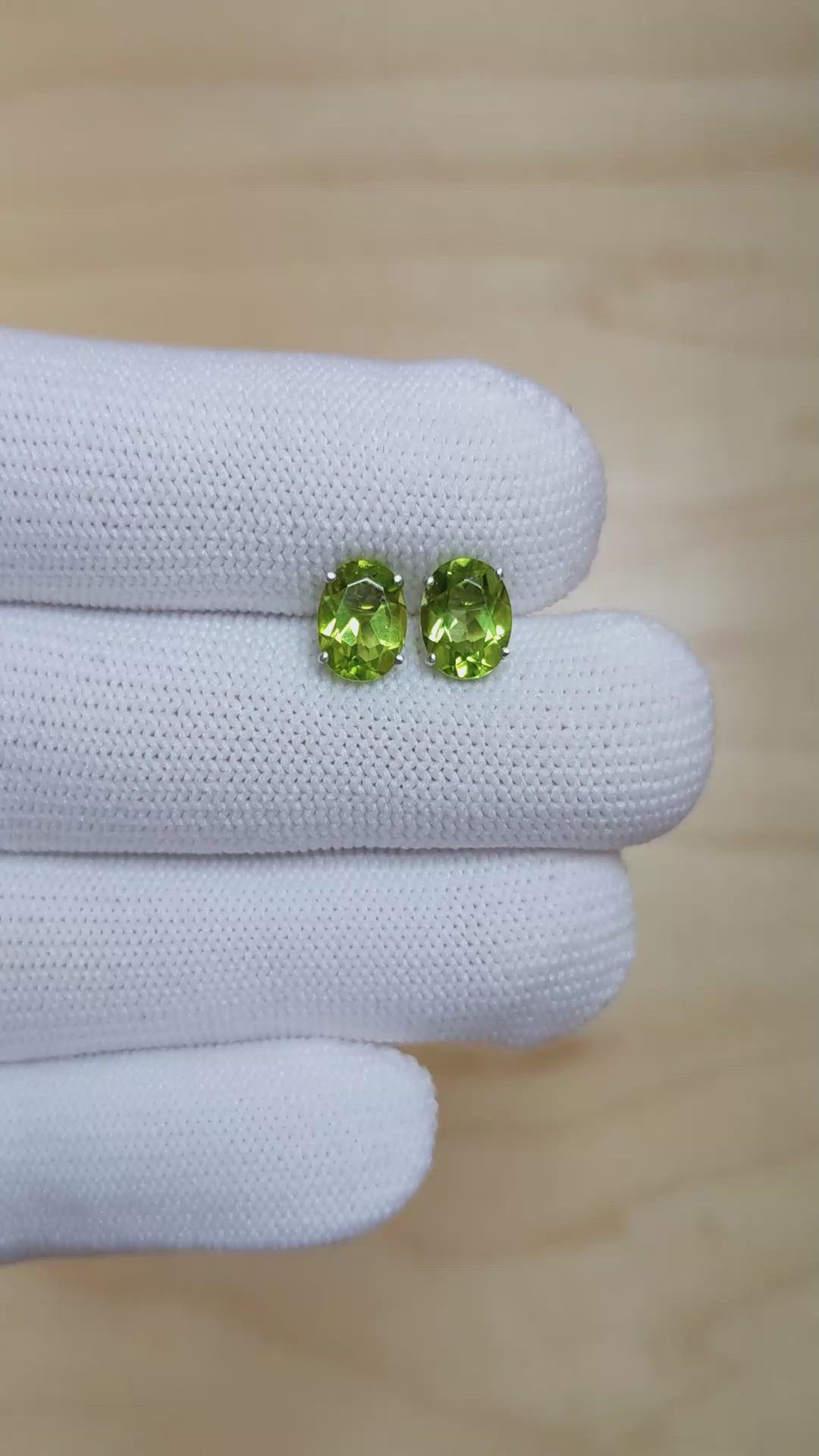 2.90 Ct.Tw.Total Carat Weight Green Peridot Studs Earrings, 14K White Gold Size Video