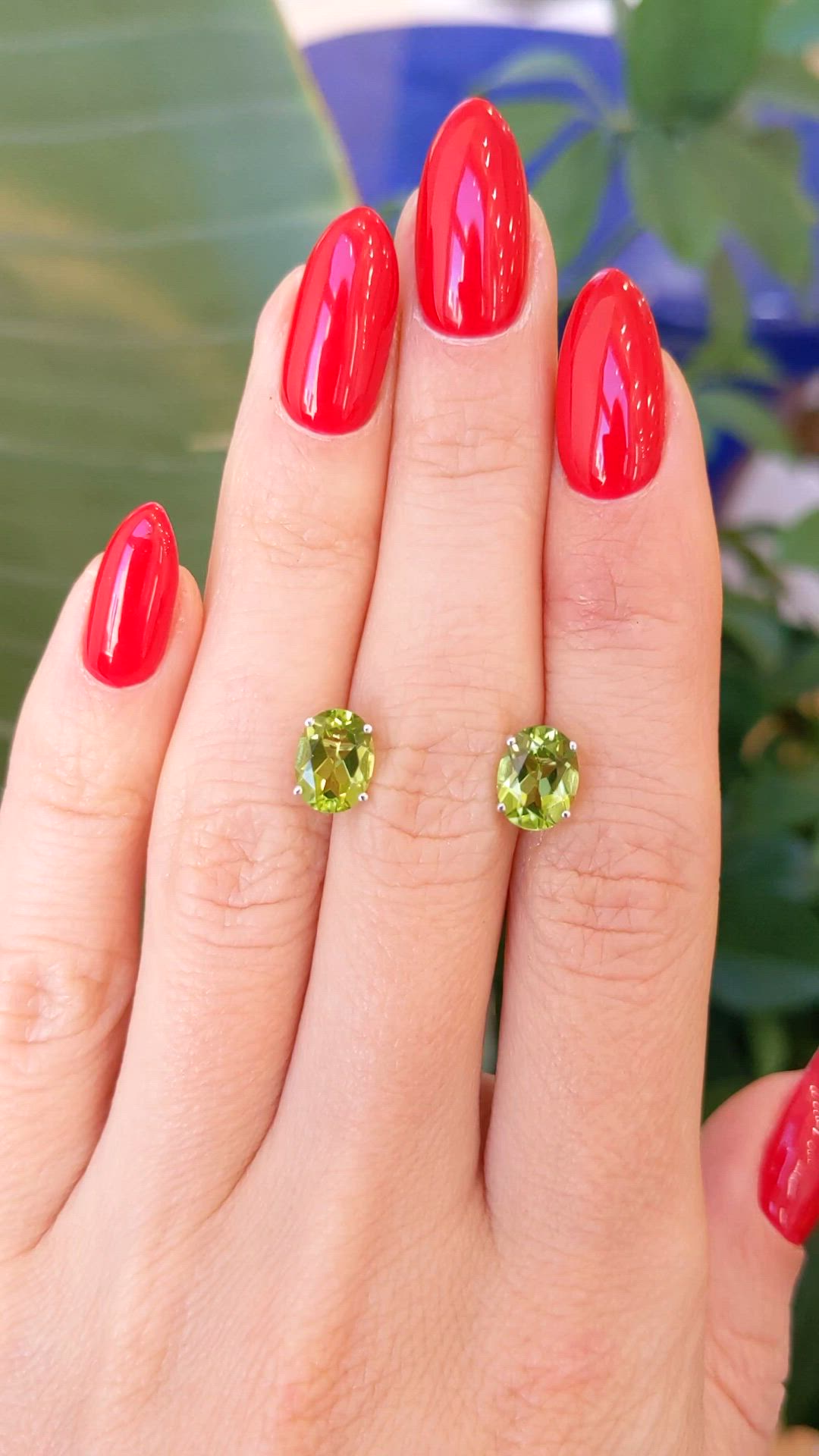 2.90 Ct.Tw.Total Carat Weight Green Peridot Studs Earrings, 14K White Gold Size Video