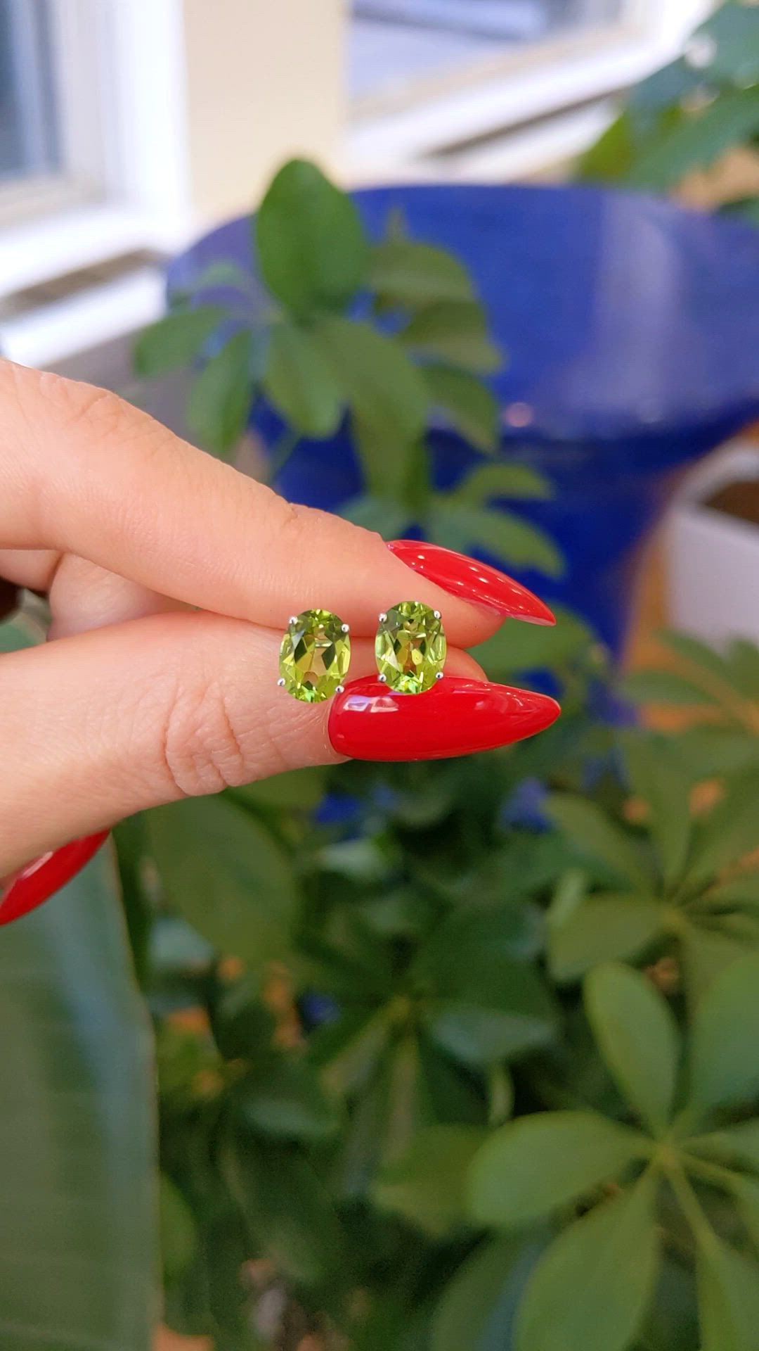 2.90 Ct.Tw.Total Carat Weight Green Peridot Studs Earrings, 14K White Gold Size Video