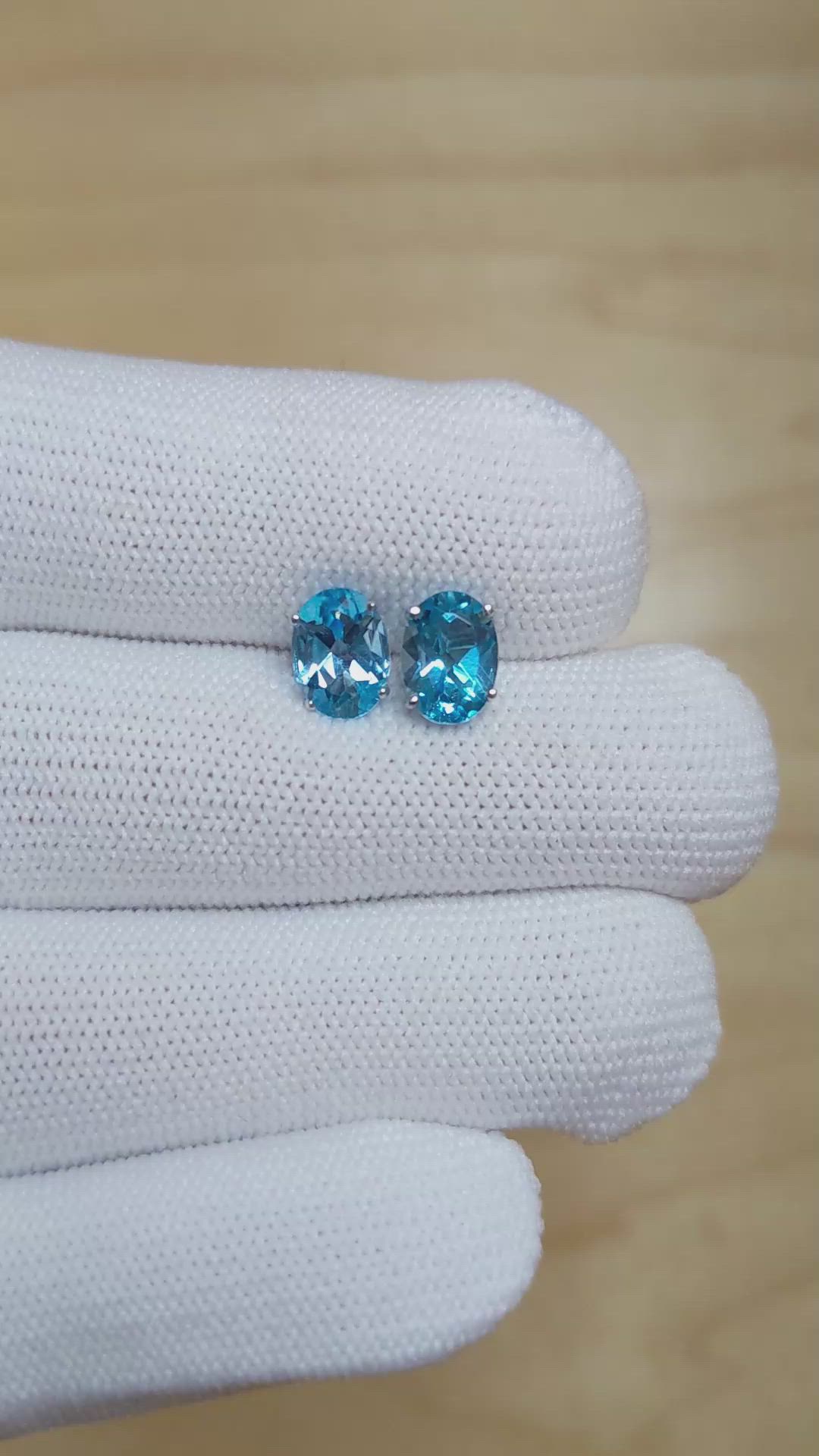 3.20&nbsp;Ct.Tw.Total Carat Weight Sky Blue Topaz Studs Earrings, 14K White Gold Size Video