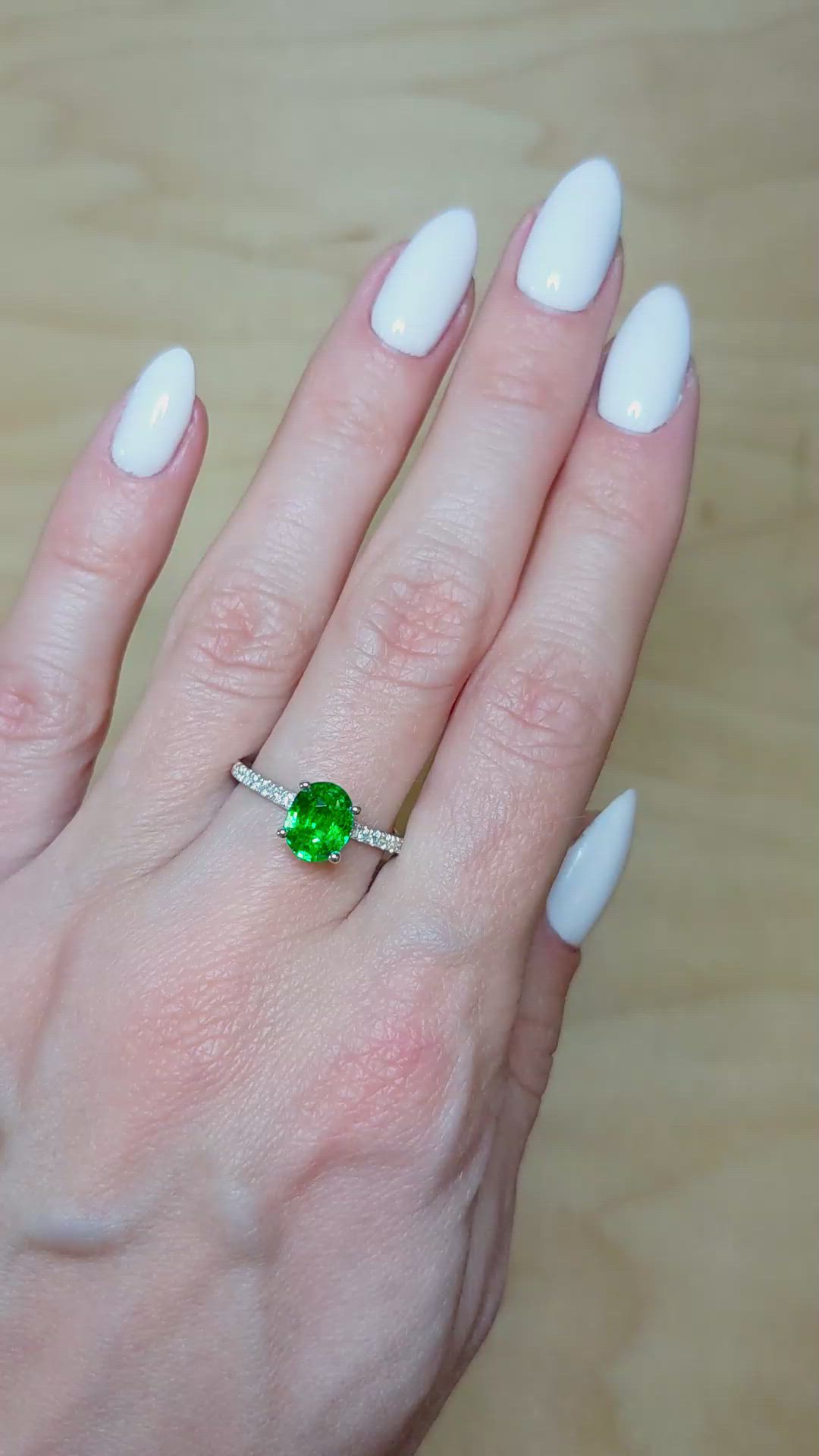 1.45 Ct. Tsavorite Garnet Pave Ring, 18K White Gold Size Video