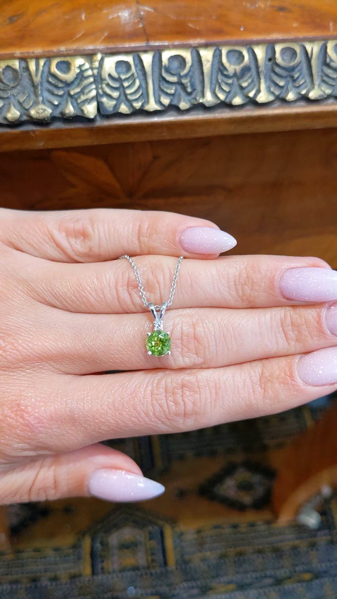 1.00 Ct. Green Peridot and Natural Diamond Accent Stones Pendant, 14K White Gold Size Video