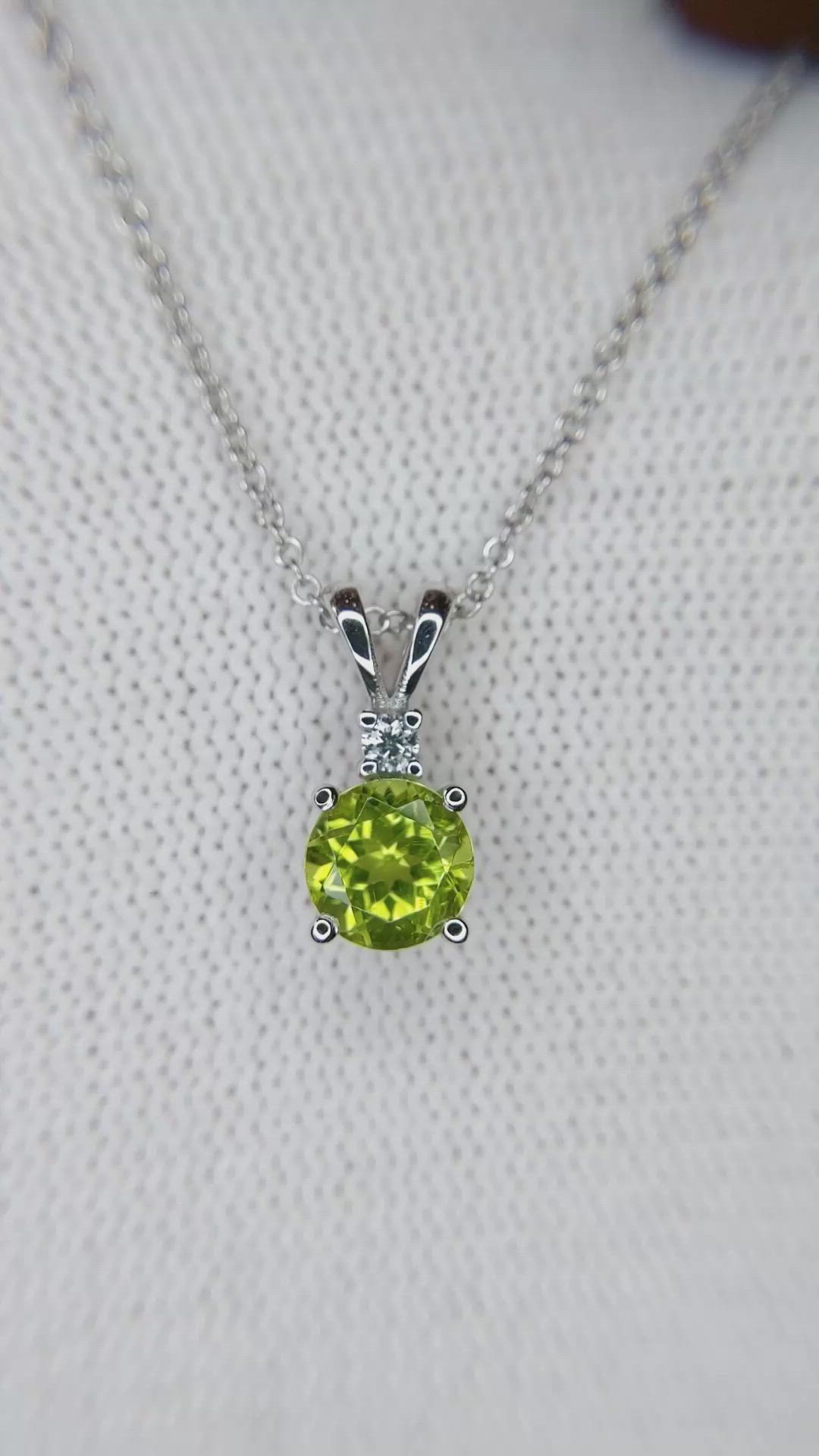 1.00 Ct. Green Peridot and Natural Diamond Accent Stones Pendant, 14K White Gold Size Video