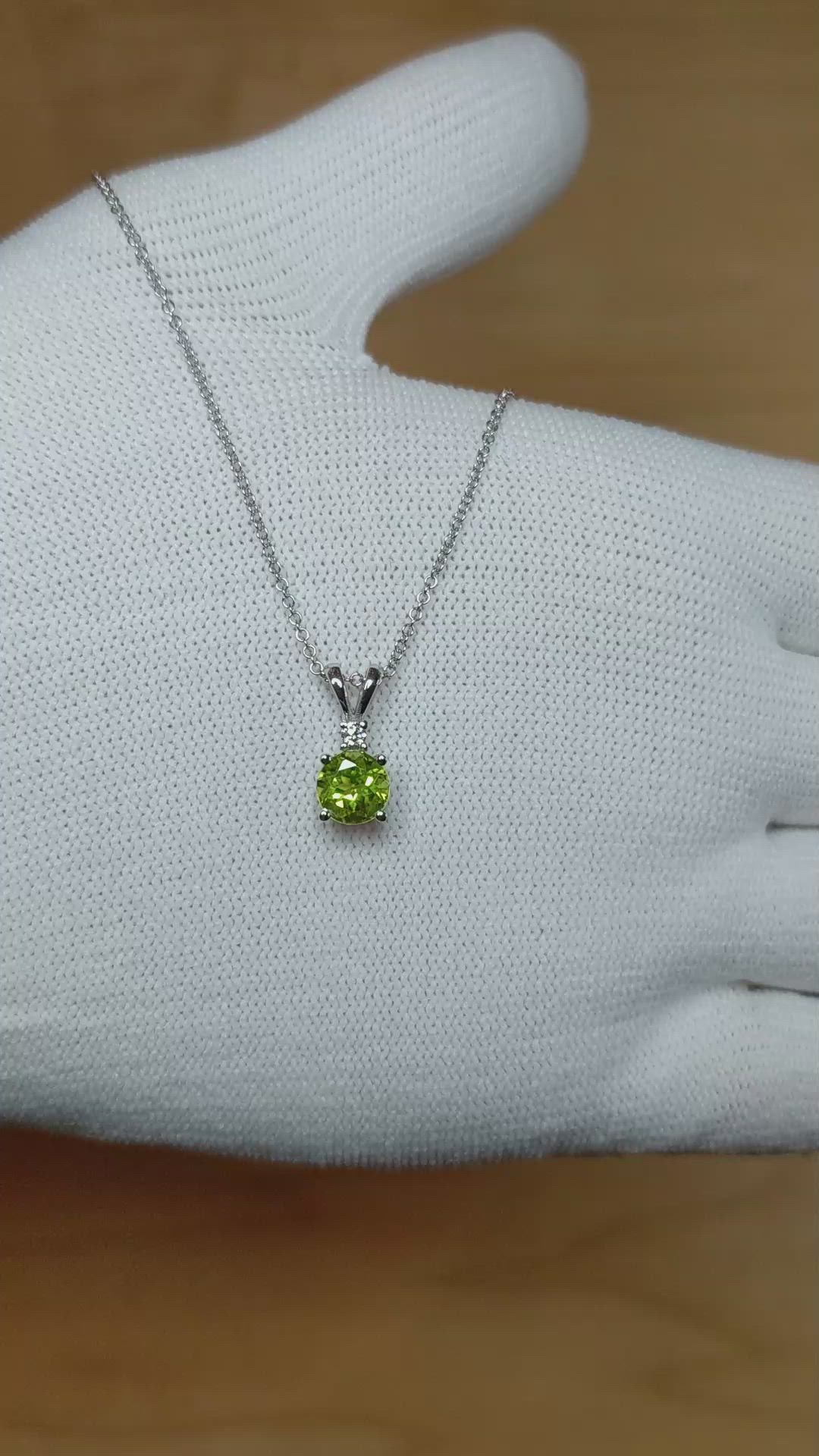 1.00 Ct. Green Peridot and Natural Diamond Accent Stones Pendant, 14K White Gold Size Video
