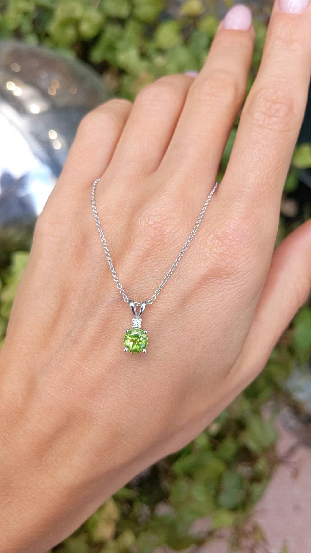 1.00 Ct. Green Peridot and Natural Diamond Accent Stones Pendant, 14K White Gold Size Video
