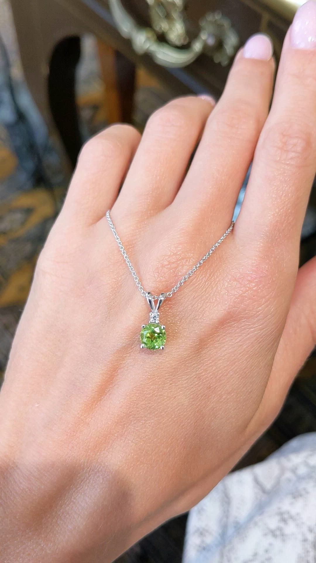 1.00 Ct. Green Peridot and Natural Diamond Accent Stones Pendant, 14K White Gold Size Video