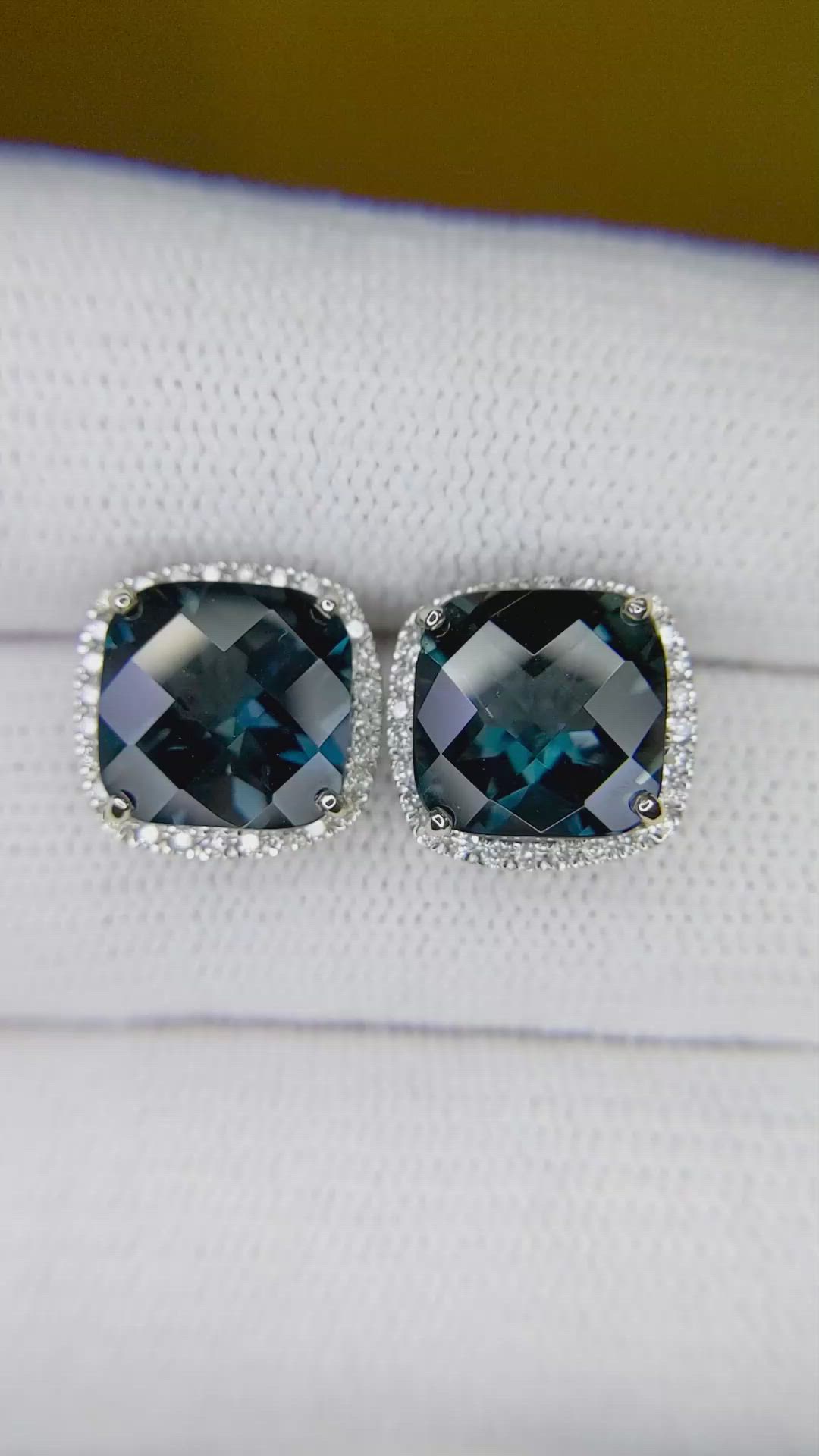 7.82 Ct.Tw.Total Carat Weight Blue Topaz and Natural Diamond Studs Earrings, 14K White Gold Size Video