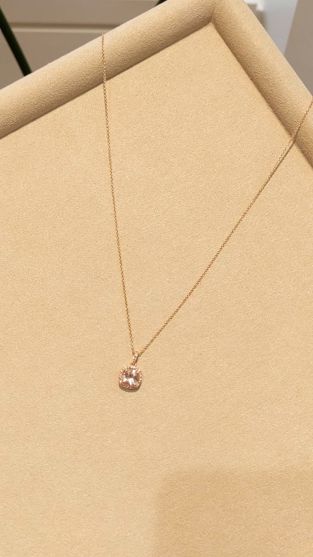 1.15 Ct. Peach Morganite and Natural Diamond Halo Pendant, 14K Rose Gold Size Video