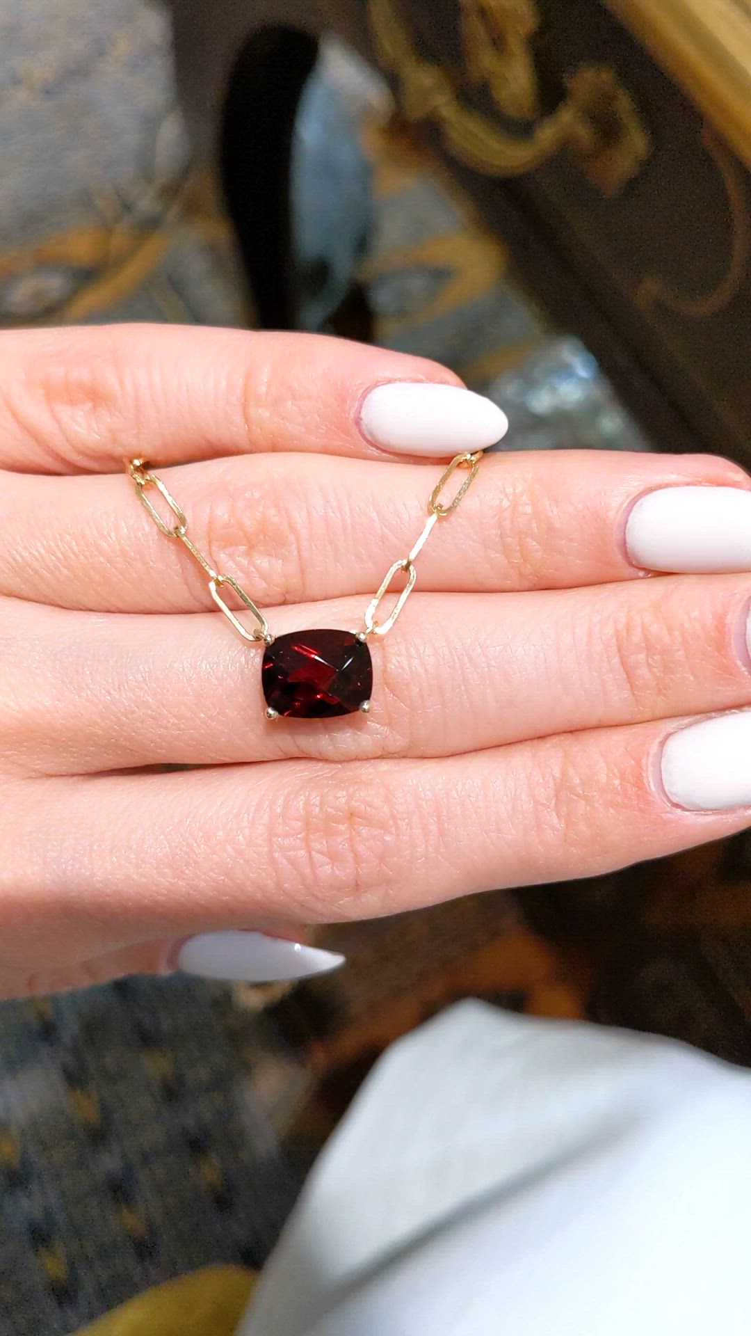 3.38 Ct. Red Garnet Solitaire Necklace, 14K Yellow Gold Size Video
