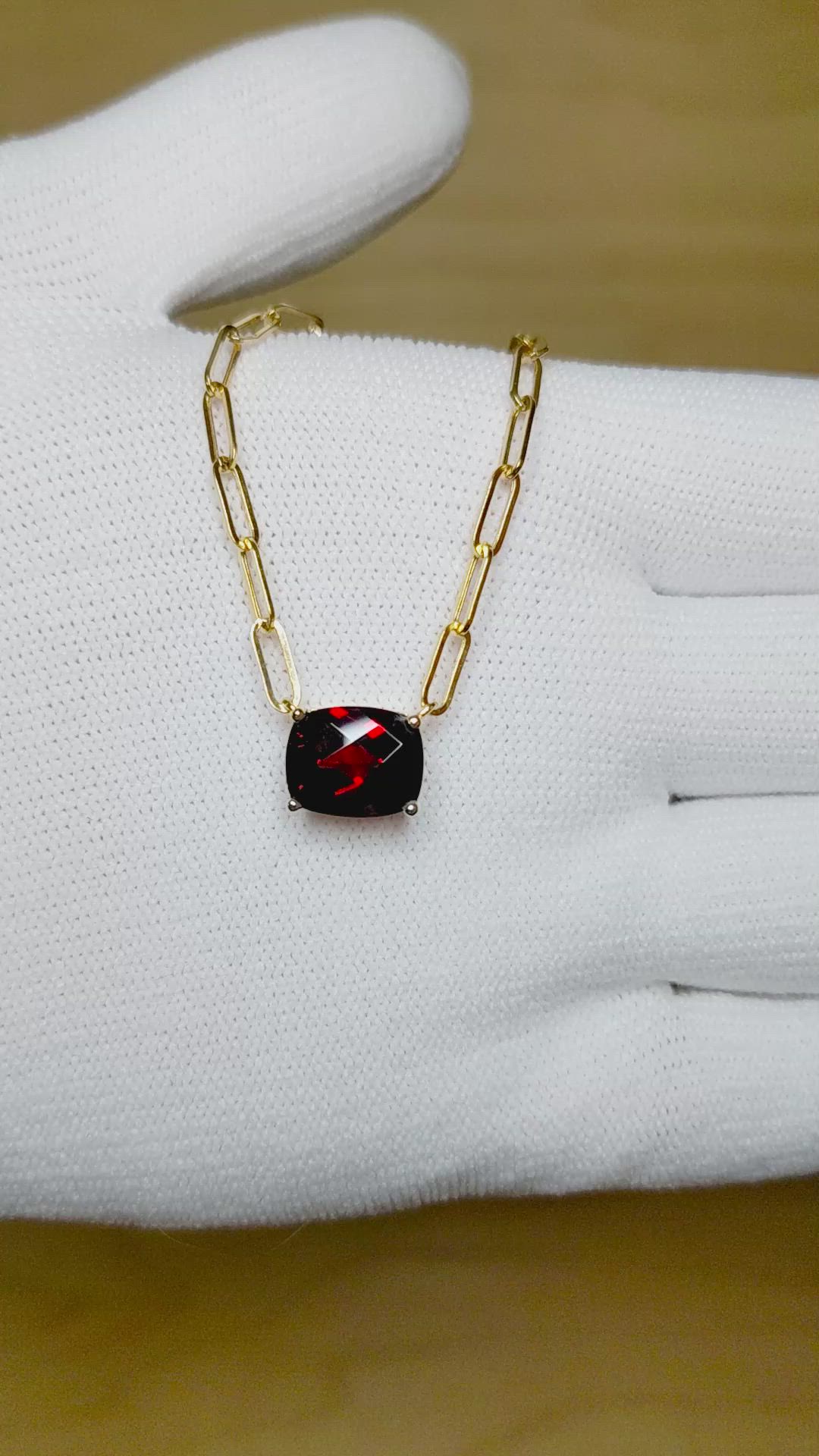 3.38 Ct. Red Garnet Solitaire Necklace, 14K Yellow Gold Size Video