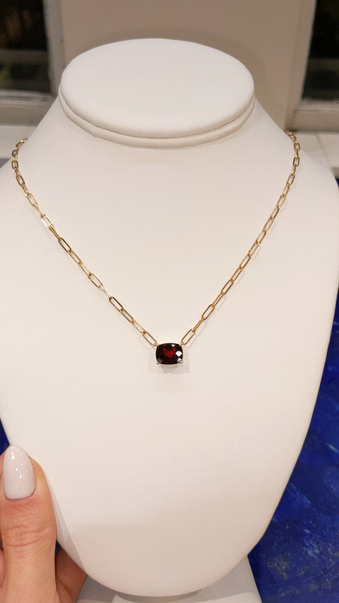 3.38 Ct. Red Garnet Solitaire Necklace, 14K Yellow Gold Size Video