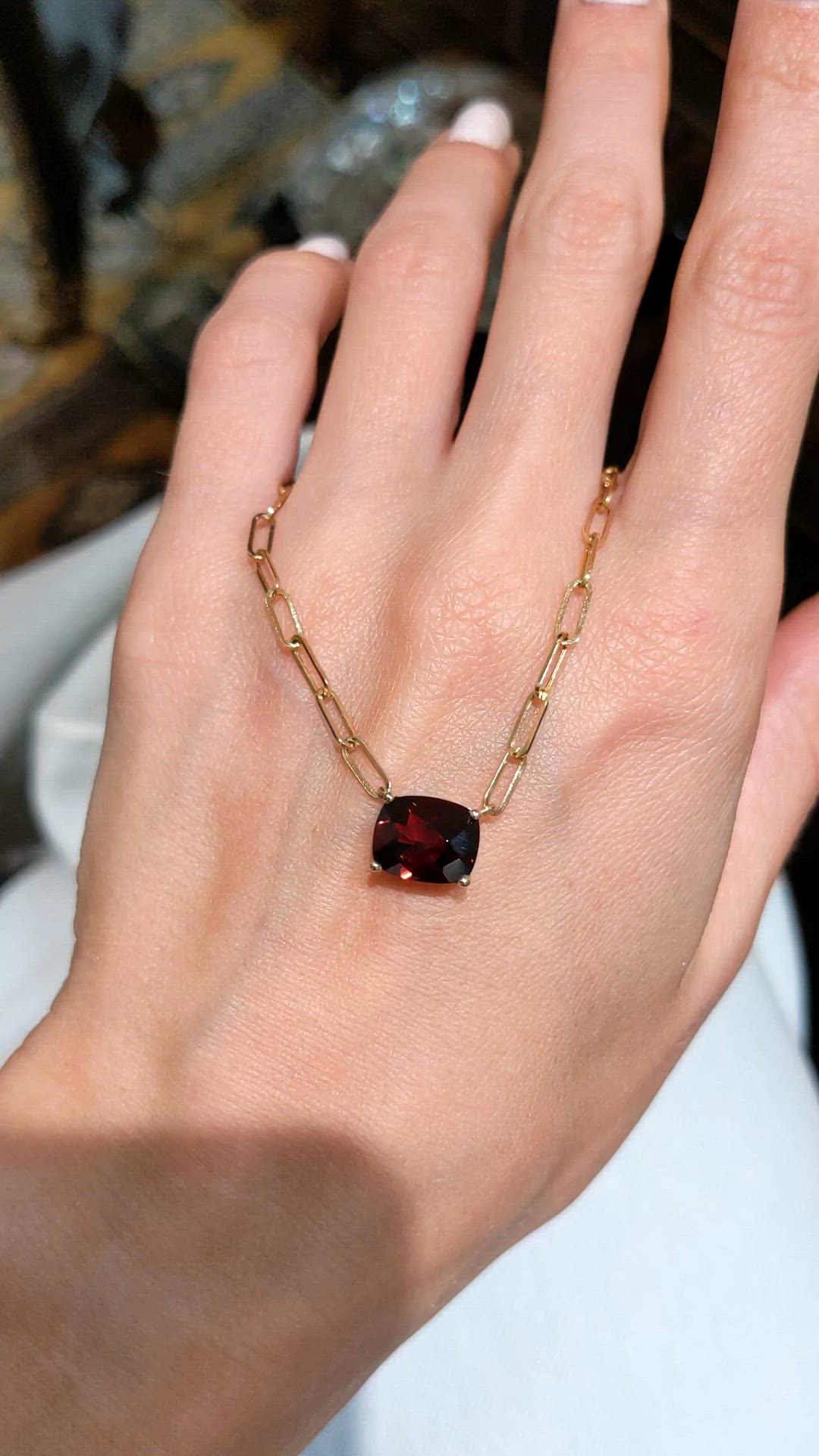 3.38 Ct. Red Garnet Solitaire Necklace, 14K Yellow Gold Size Video