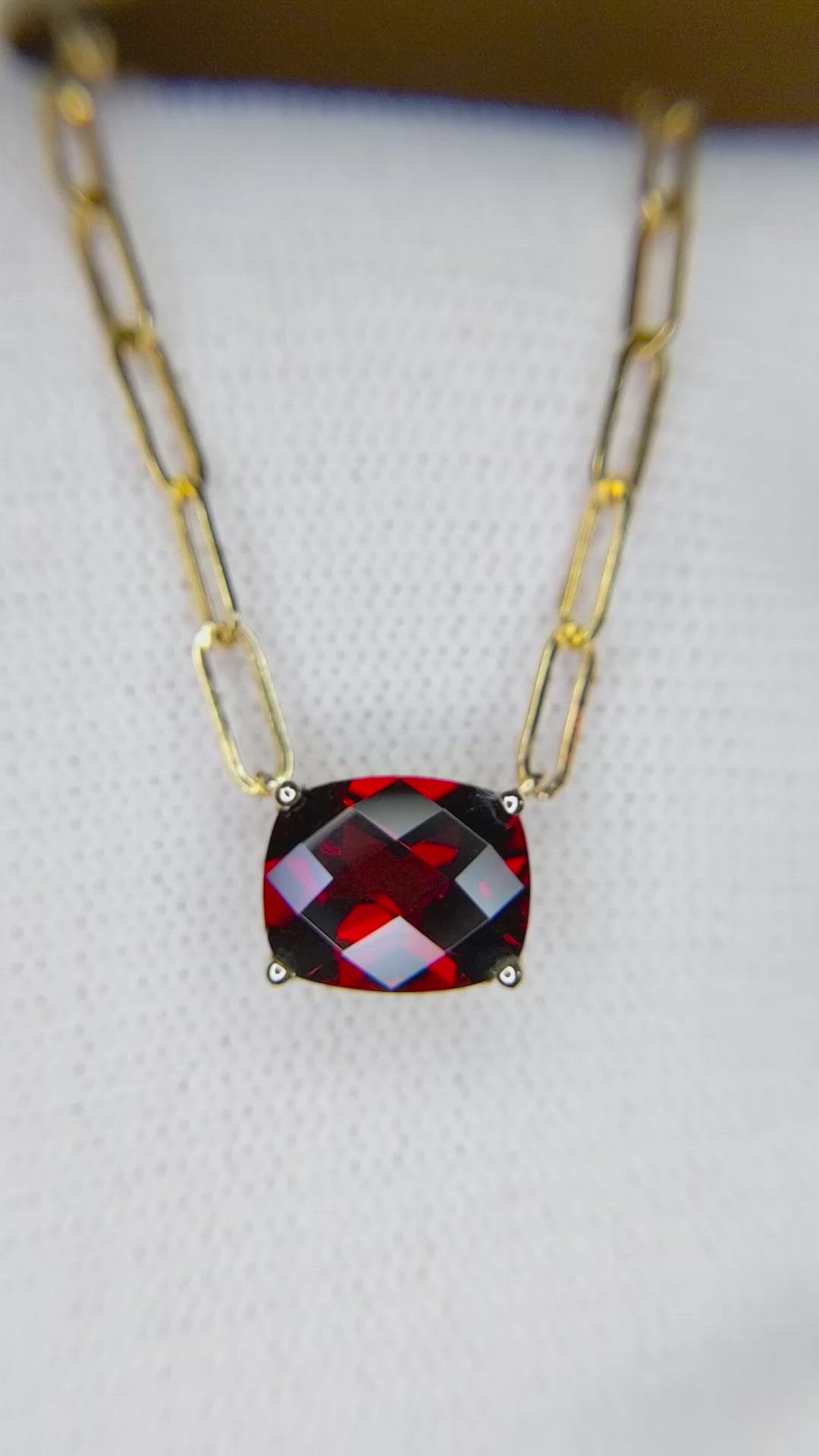 3.38 Ct. Red Garnet Solitaire Necklace, 14K Yellow Gold Size Video
