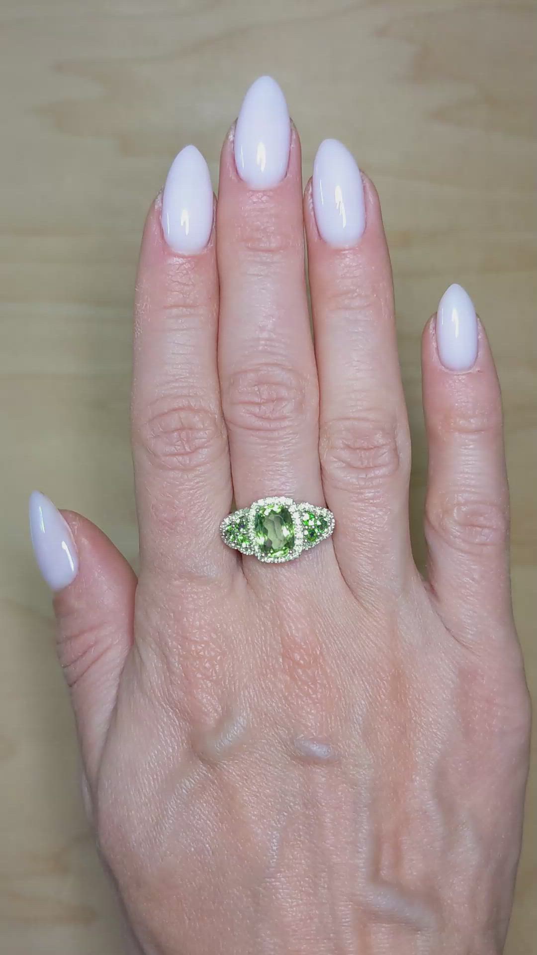 2.30 Ct. Alexandrite and Natural Diamond Three Stone Ring, 18K White Gold Size Video