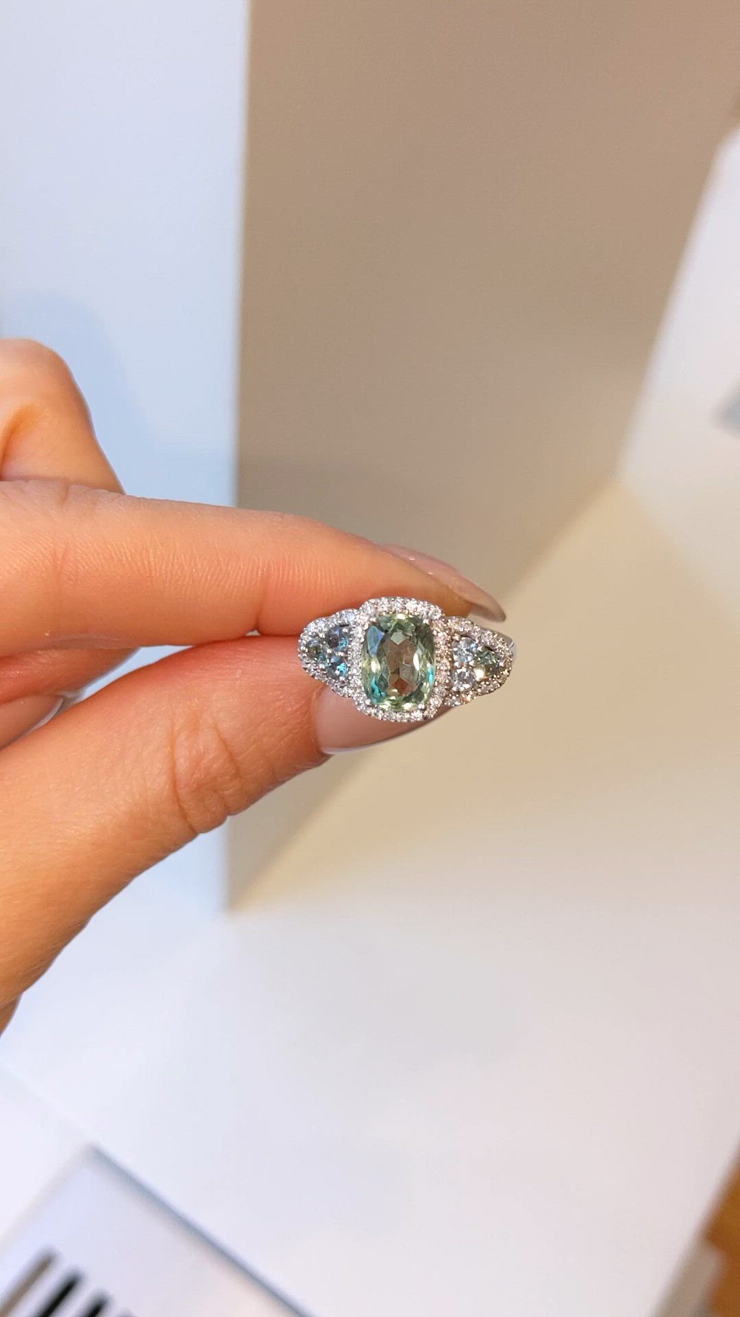 2.30 Ct. Alexandrite and Natural Diamond Three Stone Ring, 18K White Gold Size Video