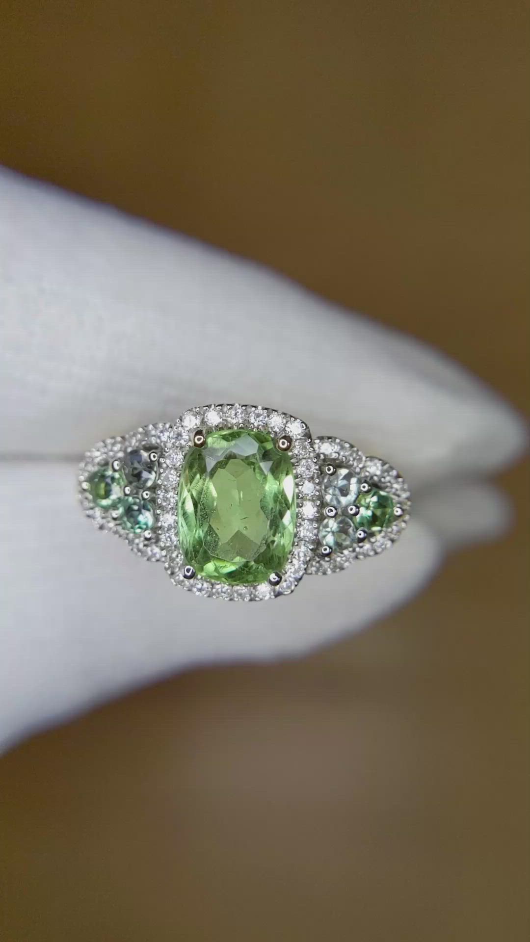 2.30 Ct. Alexandrite and Natural Diamond Three Stone Ring, 18K White Gold Size Video