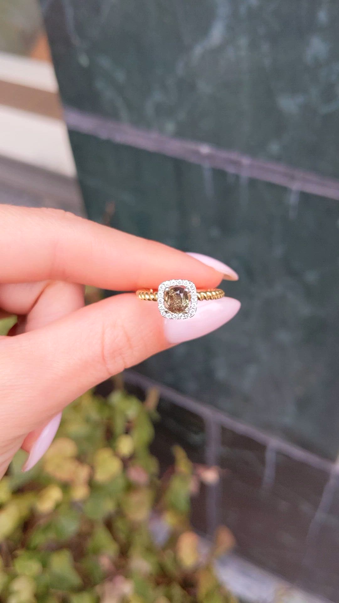 0.92 Ct. Alexandrite and Natural Diamond Halo Ring, 14K Yellow Gold Size Video