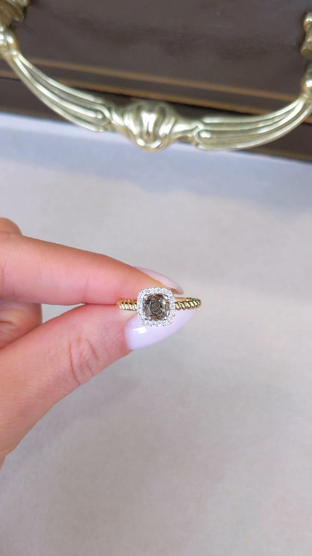 0.92 Ct. Alexandrite and Natural Diamond Halo Ring, 14K Yellow Gold Size Video