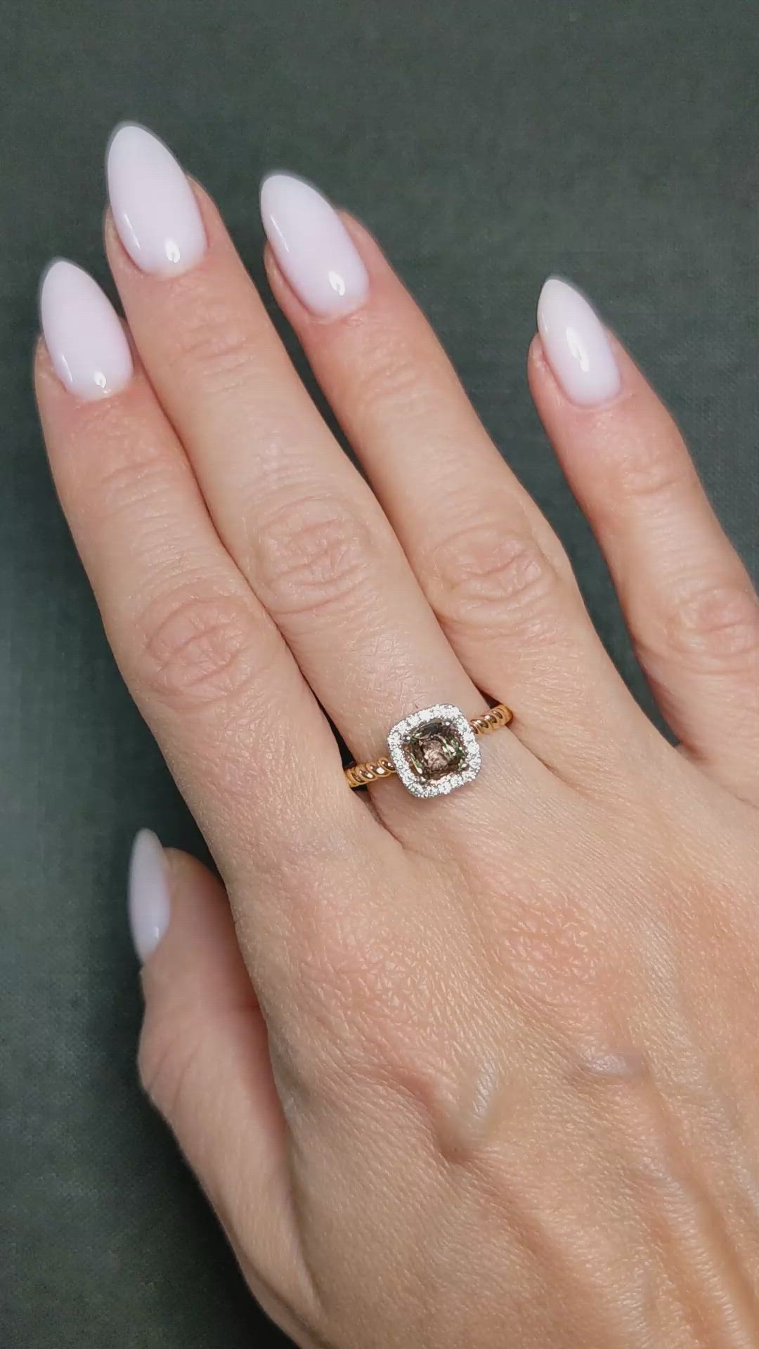 0.92 Ct. Alexandrite and Natural Diamond Halo Ring, 14K Yellow Gold Size Video
