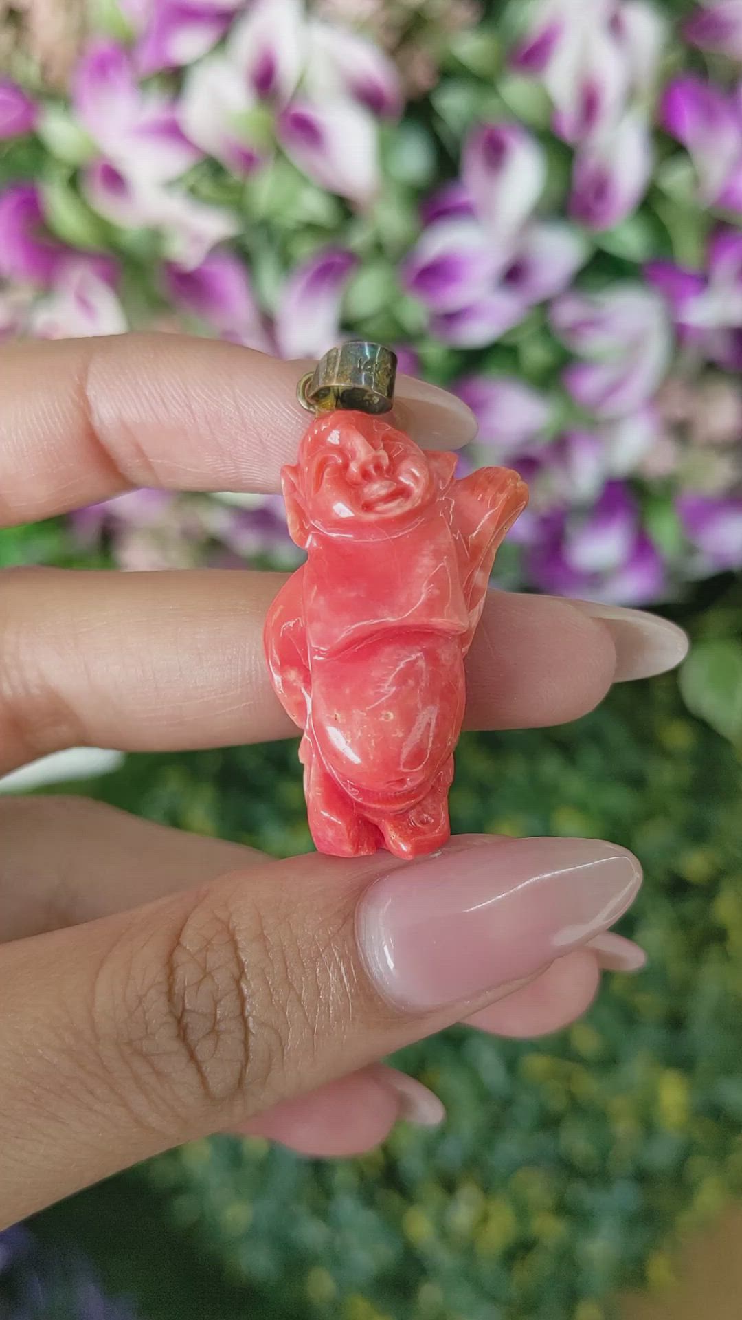 46.15 Ct. Salmon (Orangish Red) Coral Antique Style Pendant, 14K Yellow Gold Size Video