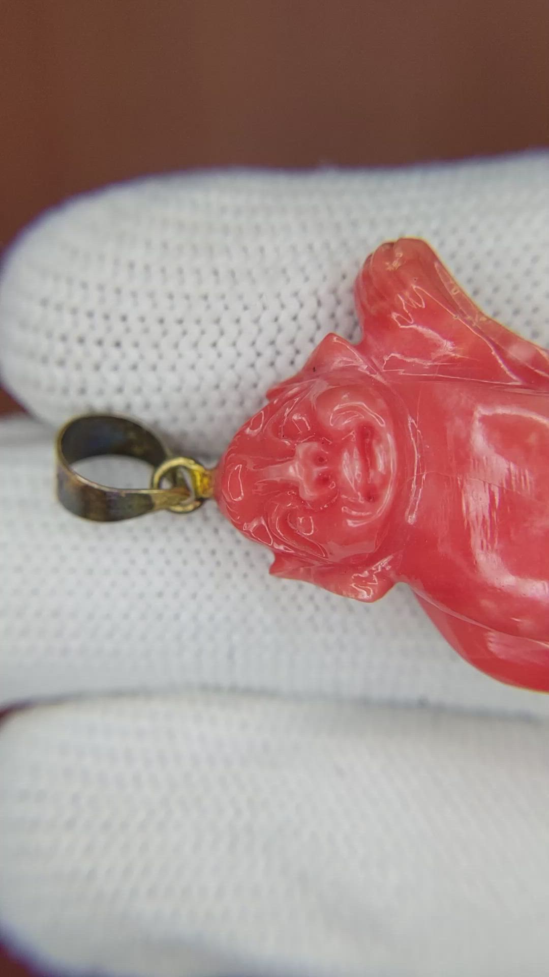 46.15 Ct. Salmon (Orangish Red) Coral Antique Style Pendant, 14K Yellow Gold Size Video