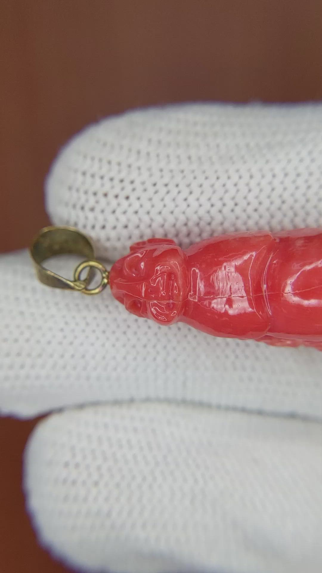 26.89 Ct. Salmon (Orangish Red) Coral Antique Style Pendant, 14K Yellow Gold Size Video