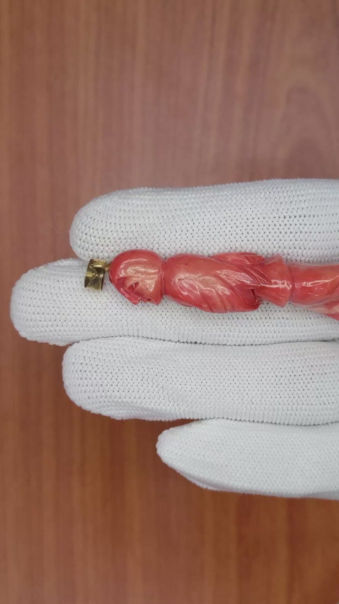50.90 Ct. Salmon (Orangish Red) Coral Antique Style Pendant, 14K Yellow Gold Size Video